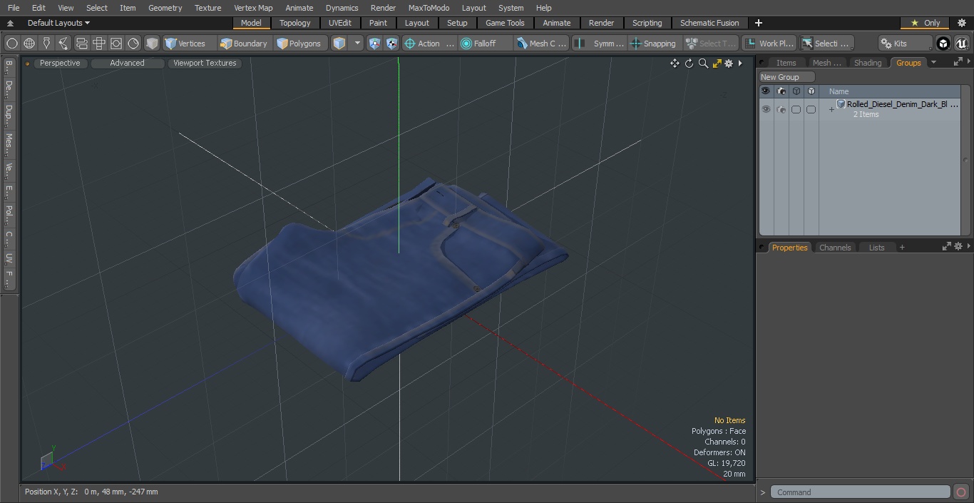 Rolled Diesel Denim Dark Blue 3D model