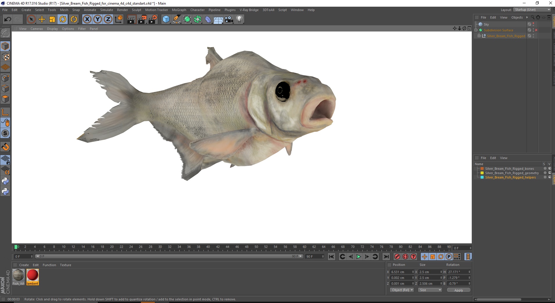 3D Silver Bream Fish Rigged for Cinema 4D model