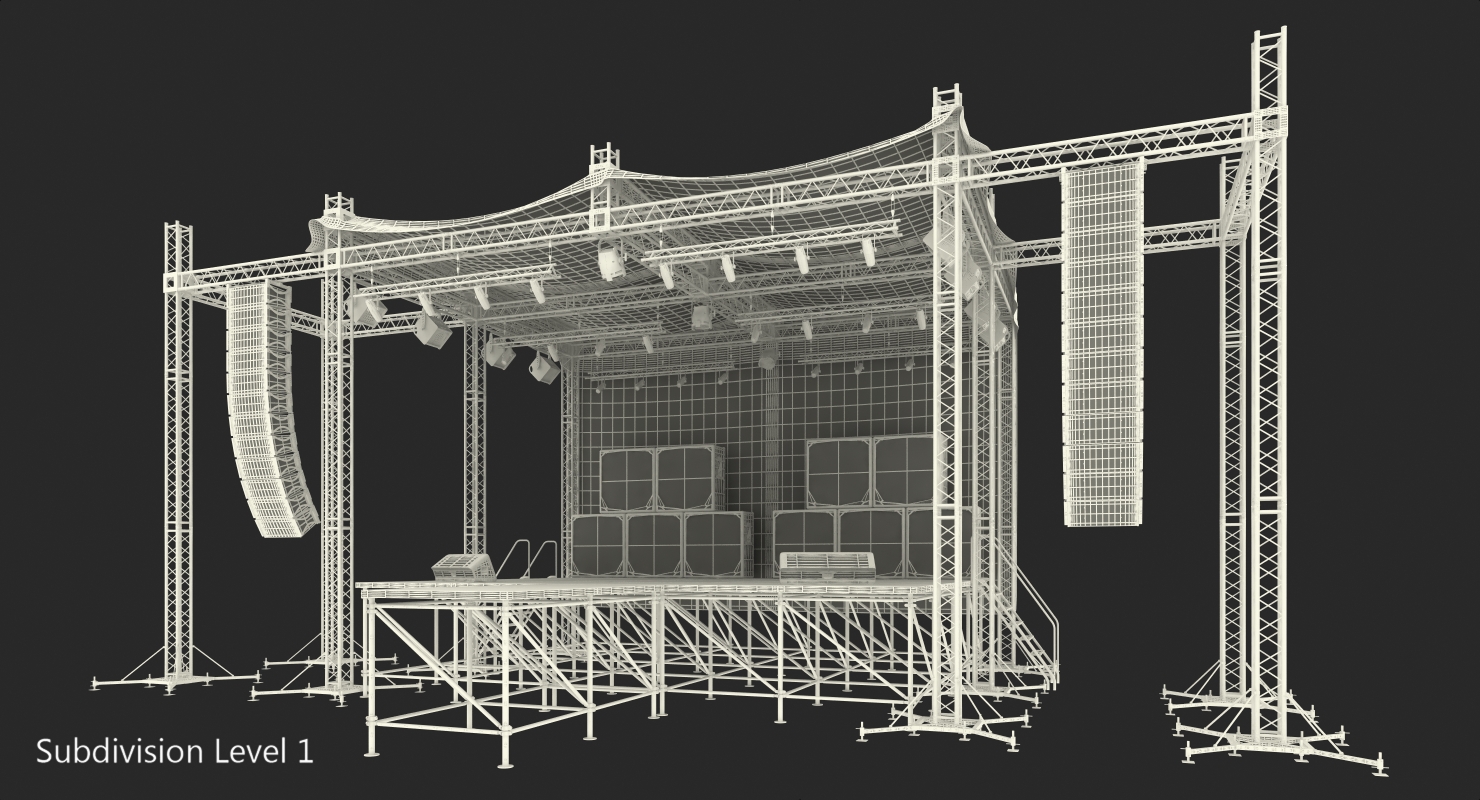 3D Outdoor Concert Stage with Equipment