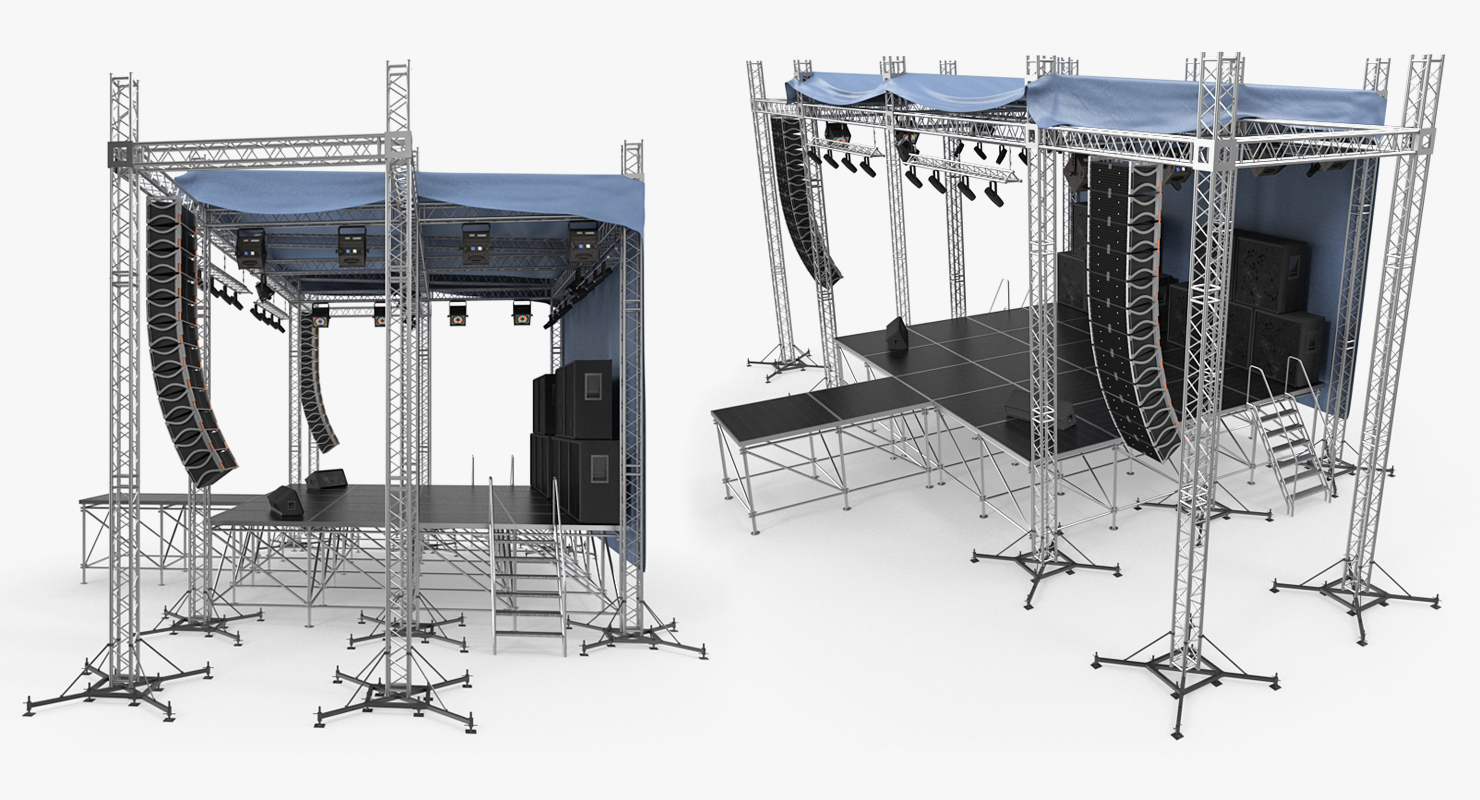 3D Outdoor Concert Stage with Equipment