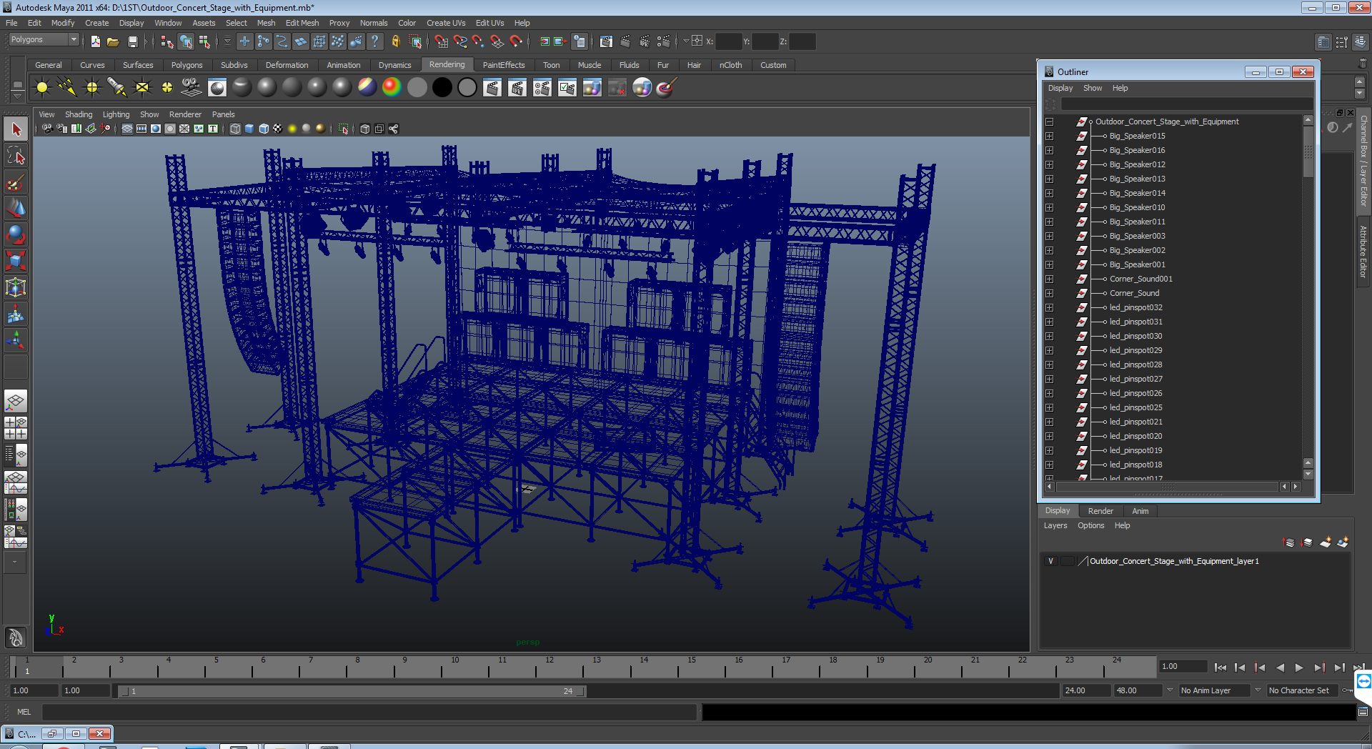 3D Outdoor Concert Stage with Equipment