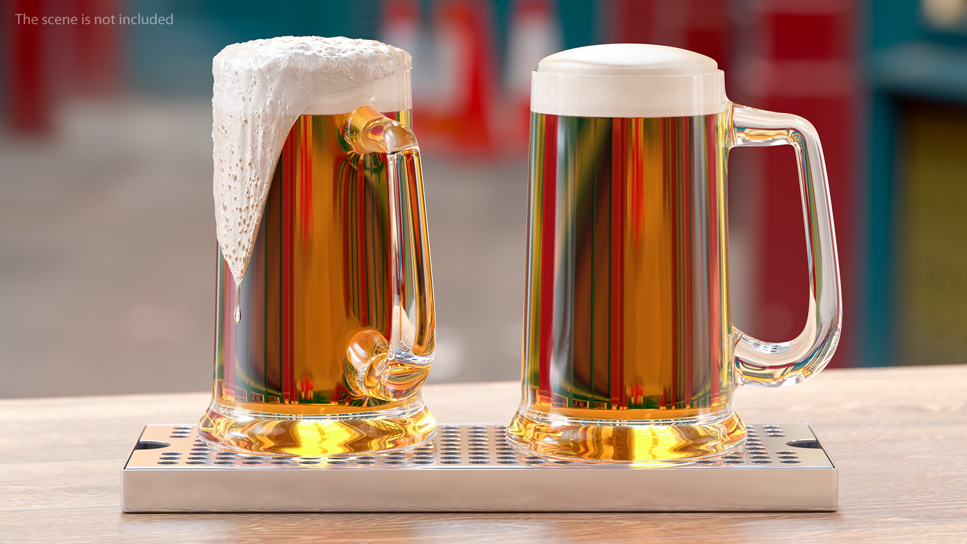 3D Double Tap Brass Draft Beer Tower with Beer Mugs model