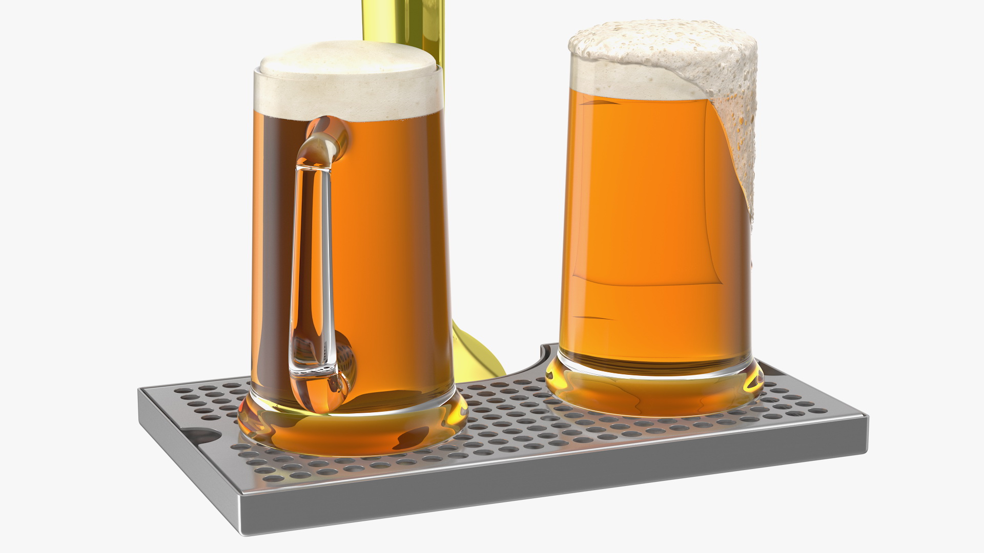 3D Double Tap Brass Draft Beer Tower with Beer Mugs model