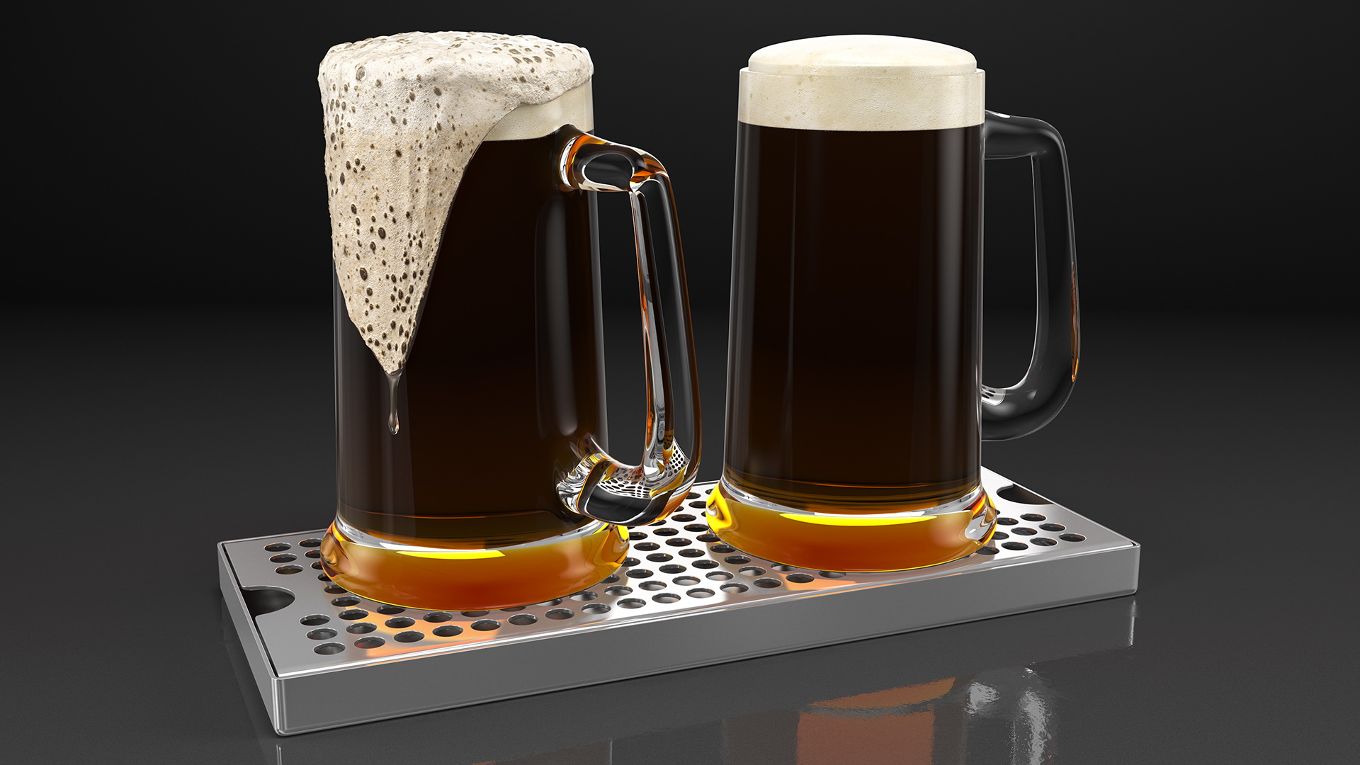 3D Double Tap Brass Draft Beer Tower with Beer Mugs model