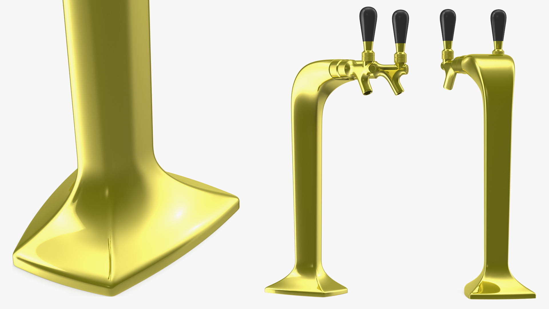 3D Double Tap Brass Draft Beer Tower with Beer Mugs model