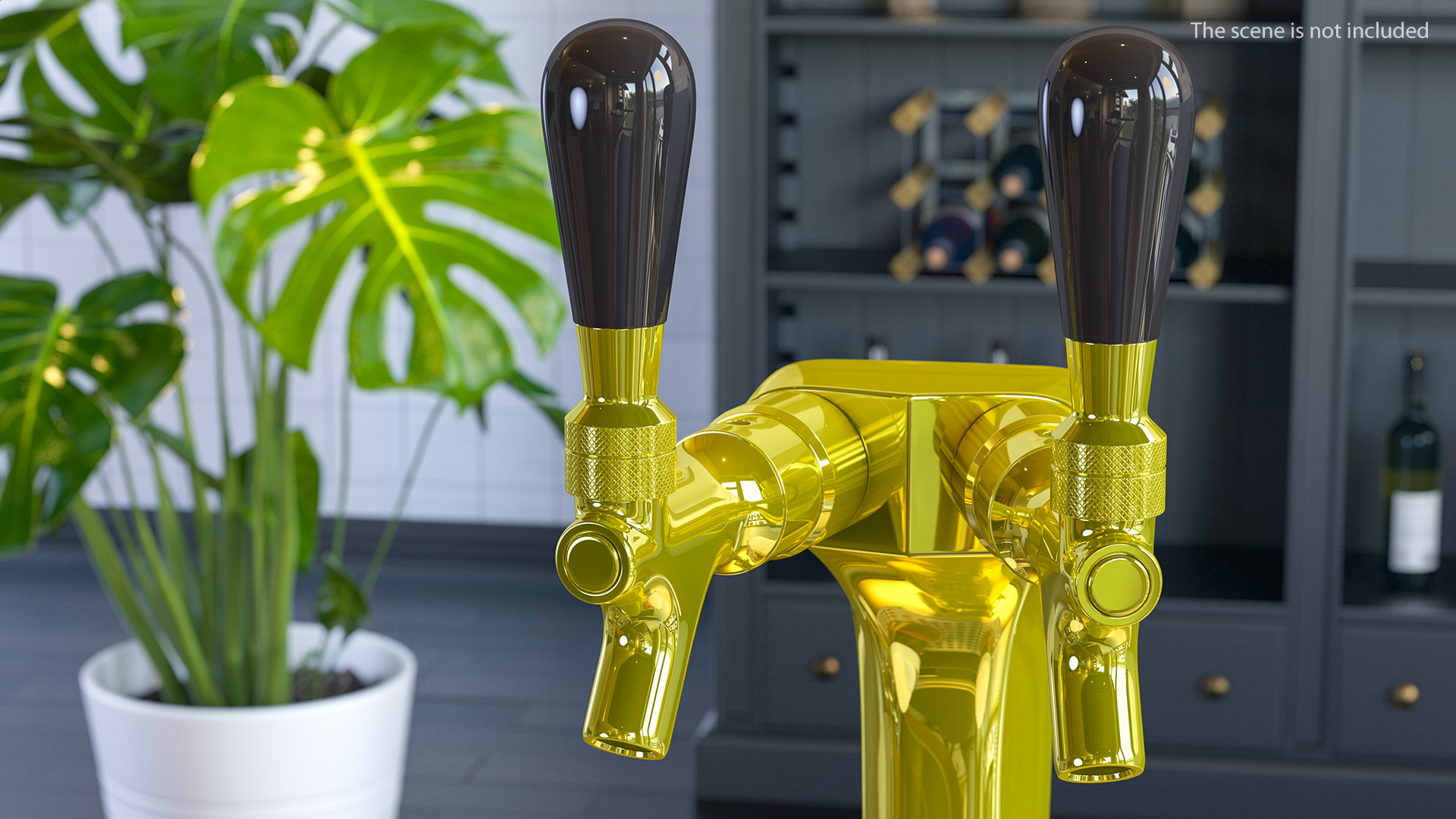 3D Double Tap Brass Draft Beer Tower with Beer Mugs model