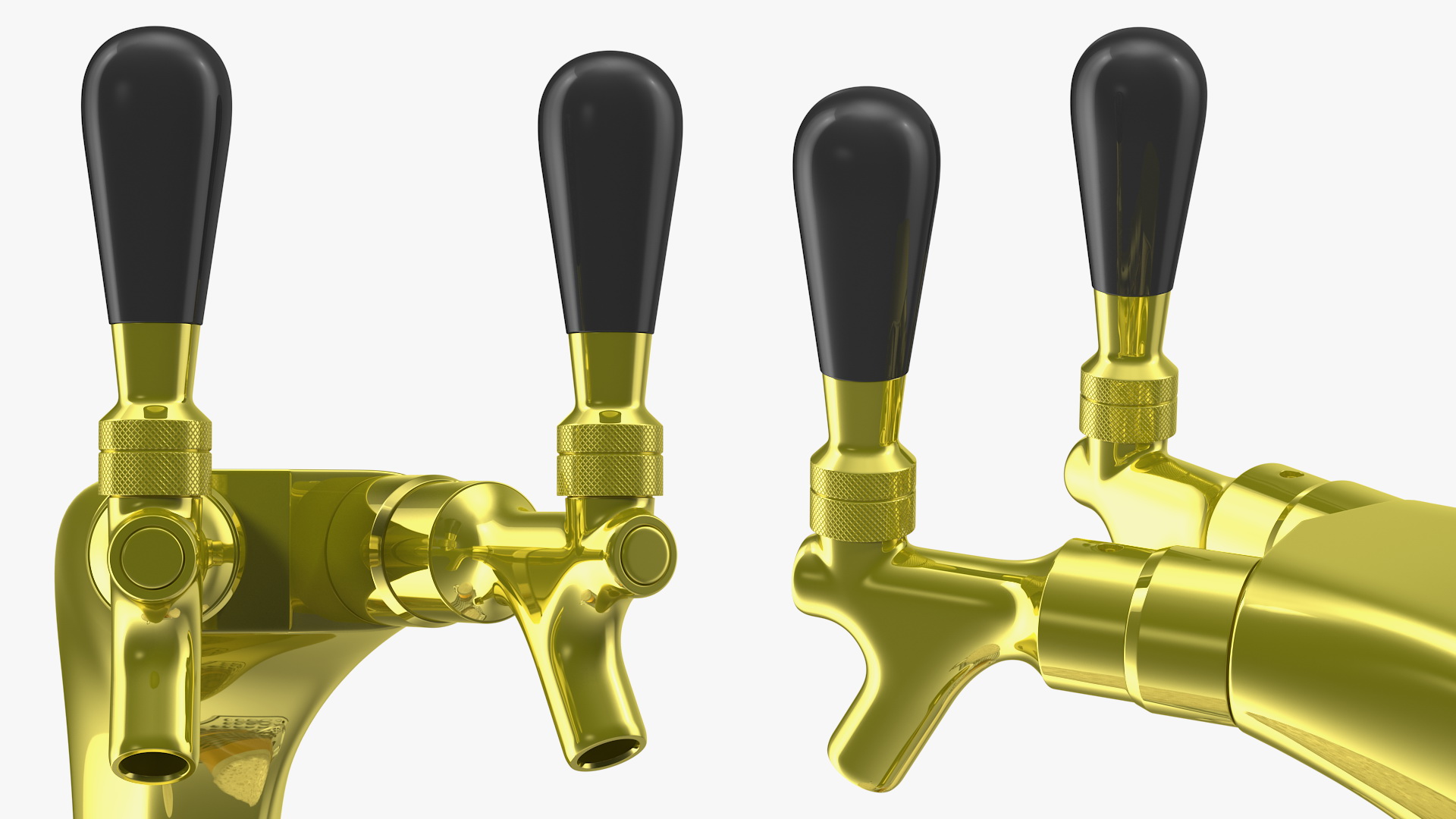 3D Double Tap Brass Draft Beer Tower with Beer Mugs model