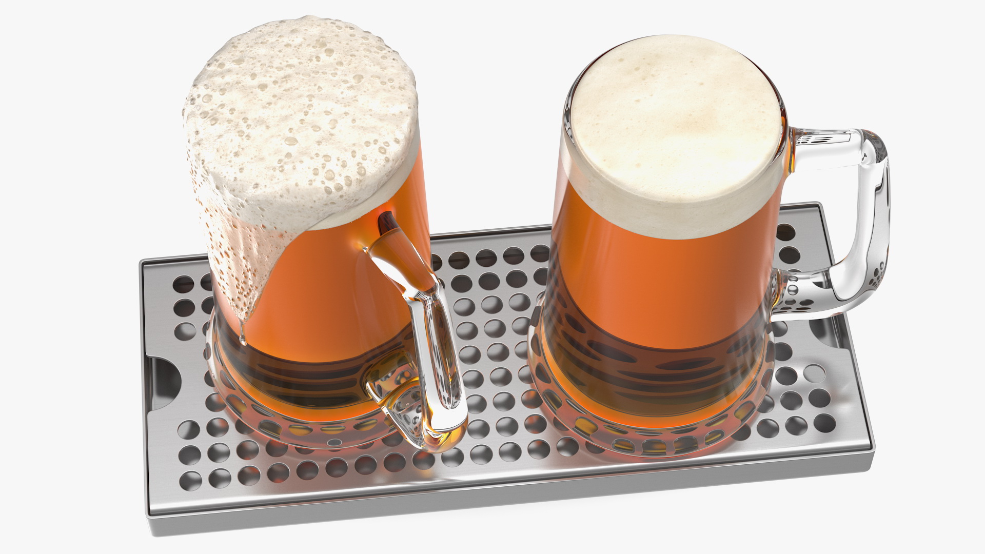 3D Double Tap Brass Draft Beer Tower with Beer Mugs model