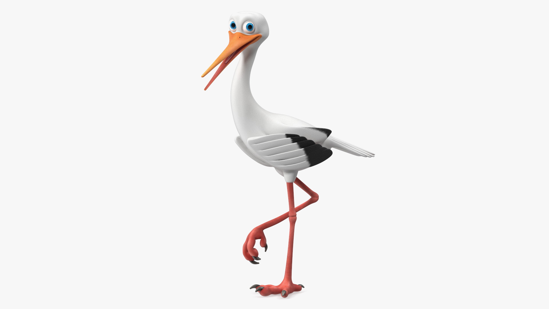 3D Stork Cartoon Walk Pose model