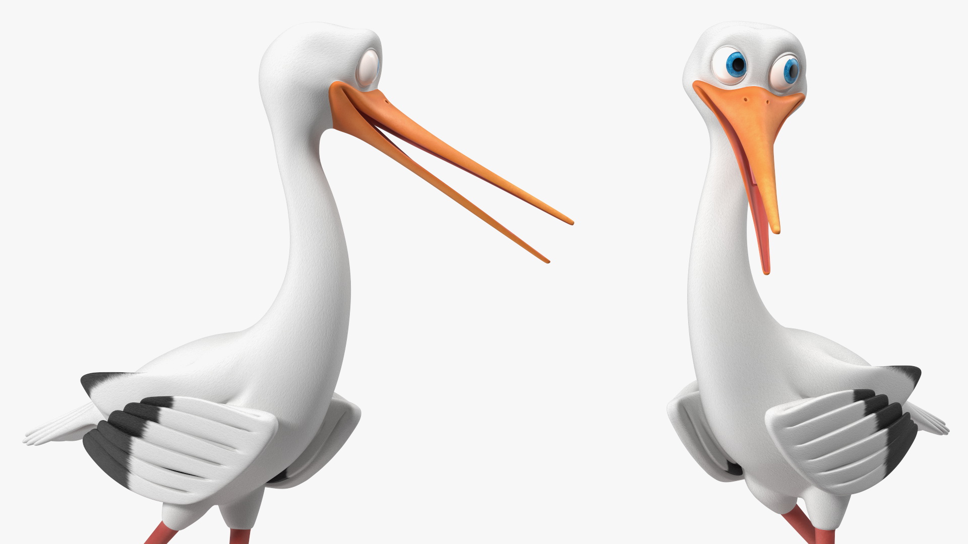 3D Stork Cartoon Walk Pose model