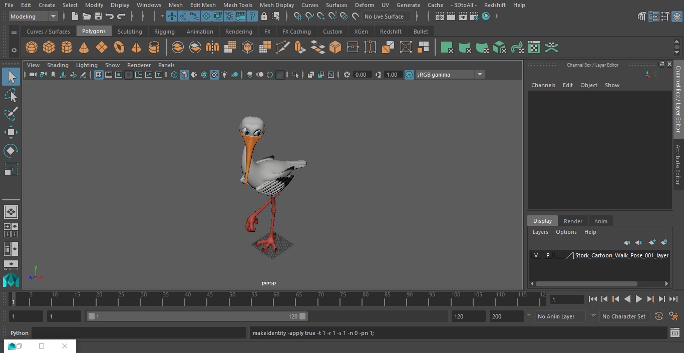 3D Stork Cartoon Walk Pose model