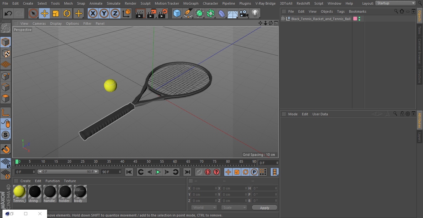 3D model Black Tennis Racket and Tennis Ball