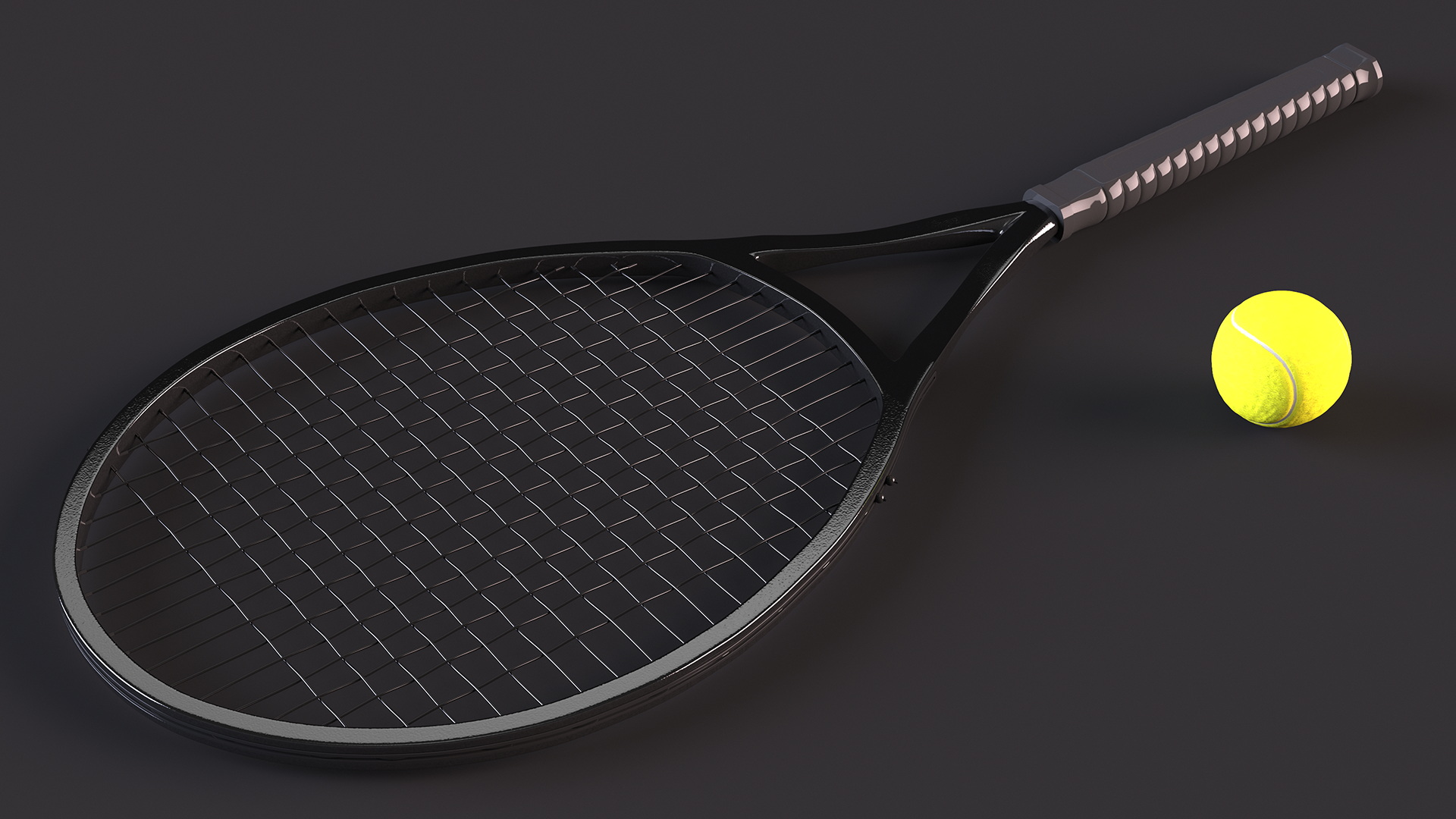 3D model Black Tennis Racket and Tennis Ball