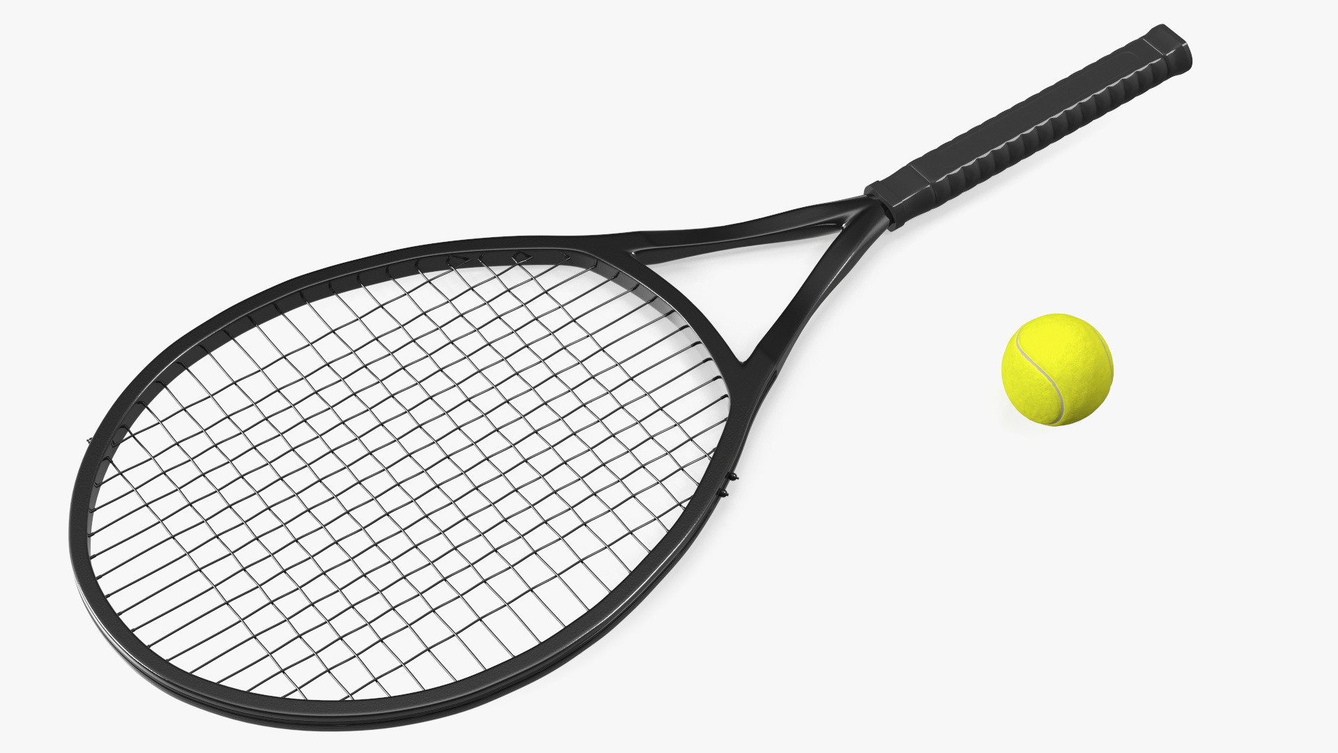 3D model Black Tennis Racket and Tennis Ball