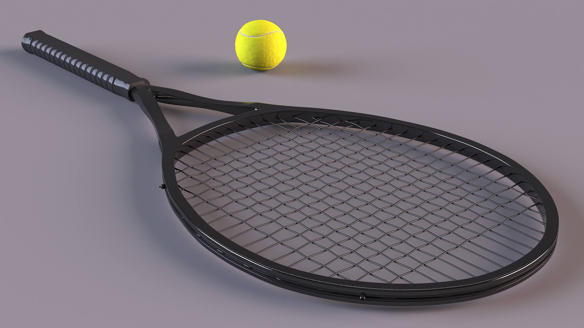 3D model Black Tennis Racket and Tennis Ball