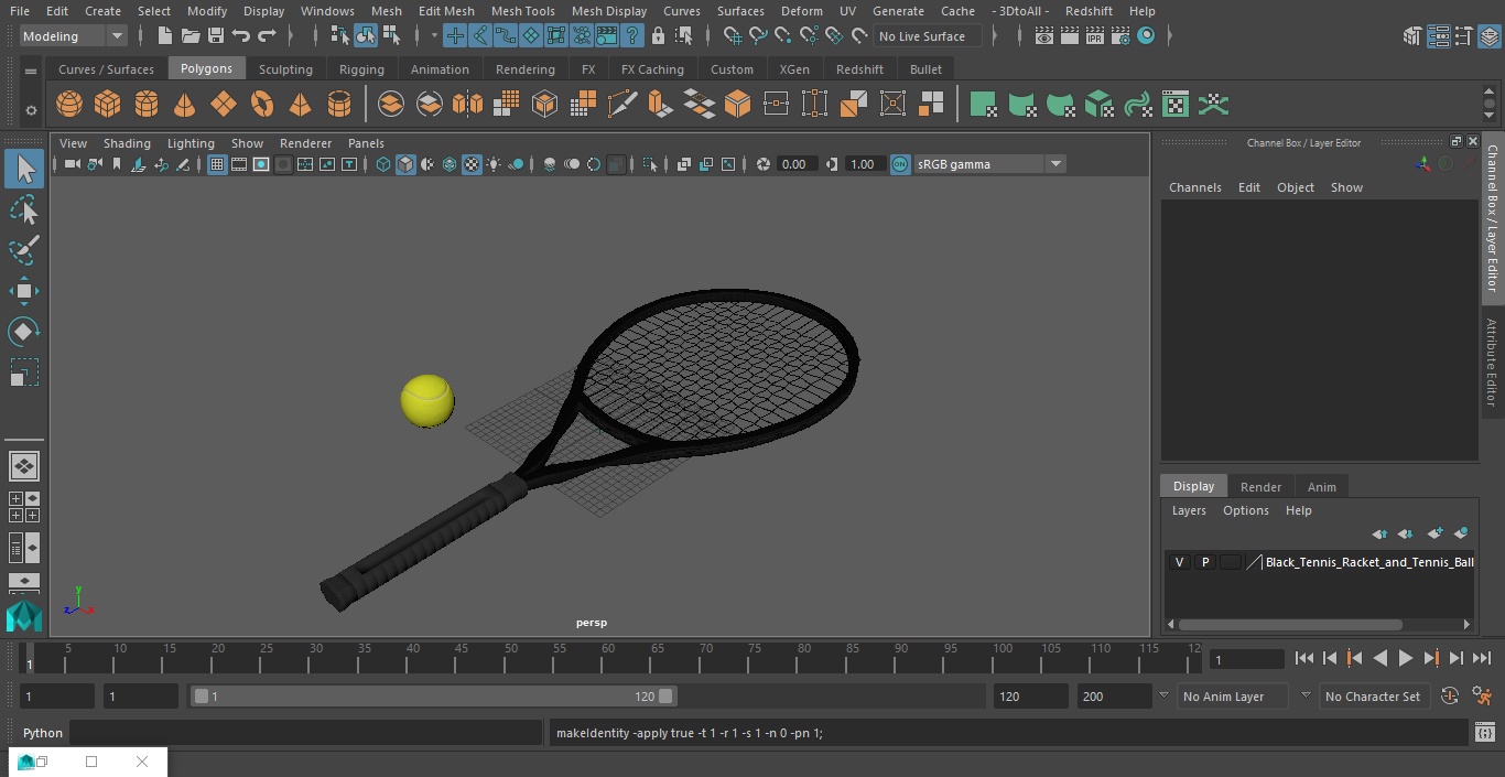3D model Black Tennis Racket and Tennis Ball