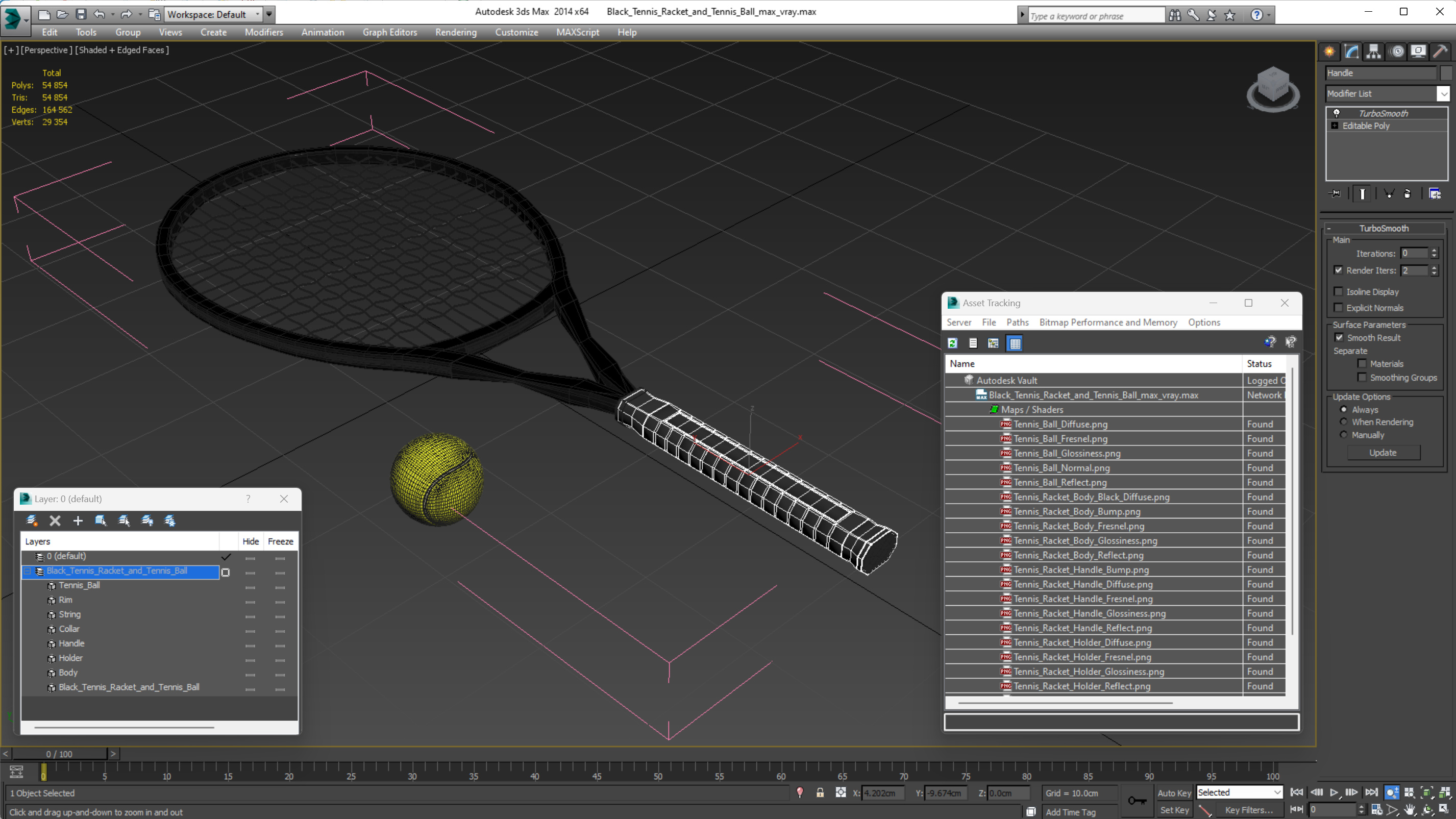 3D model Black Tennis Racket and Tennis Ball