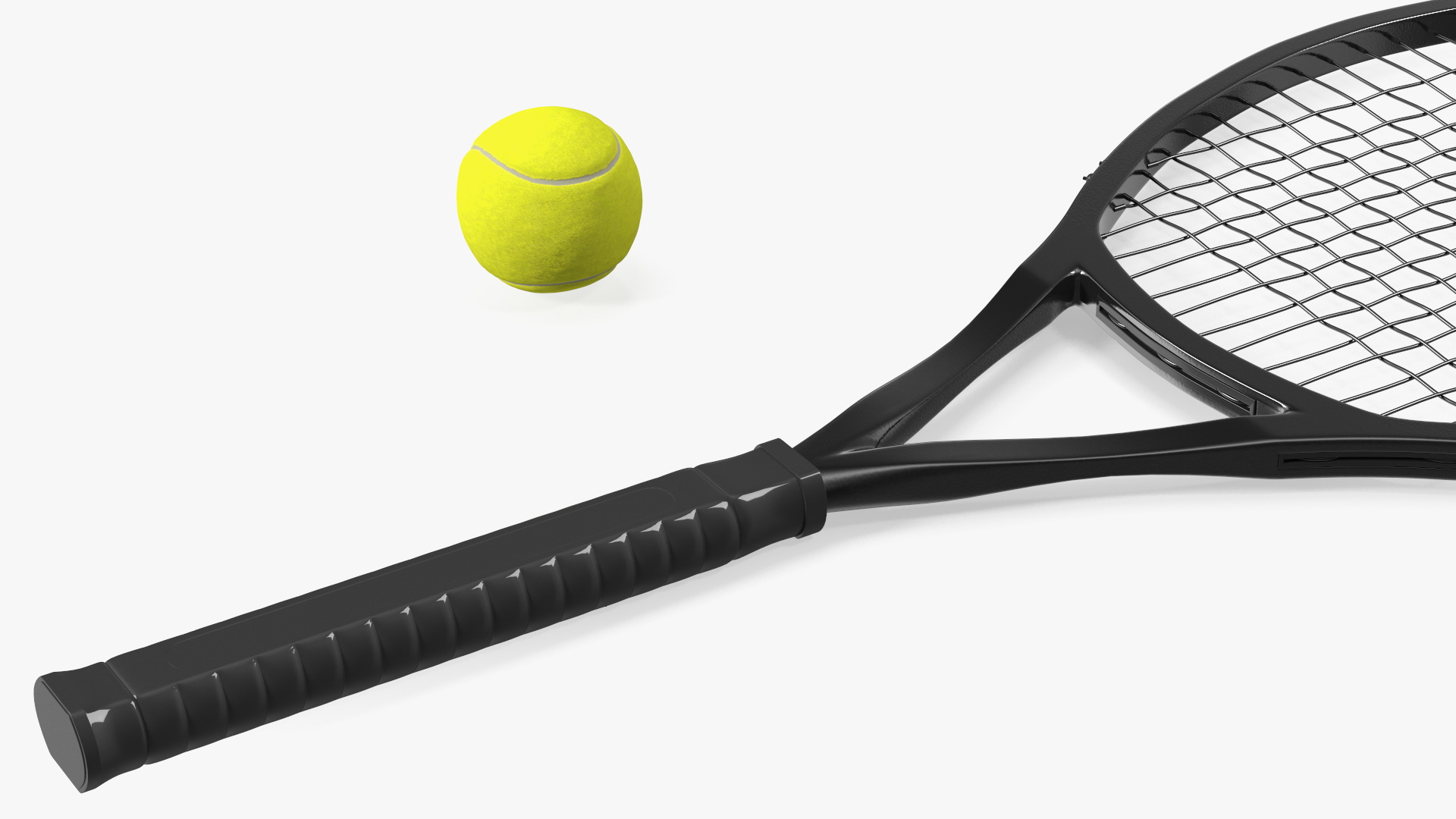 3D model Black Tennis Racket and Tennis Ball