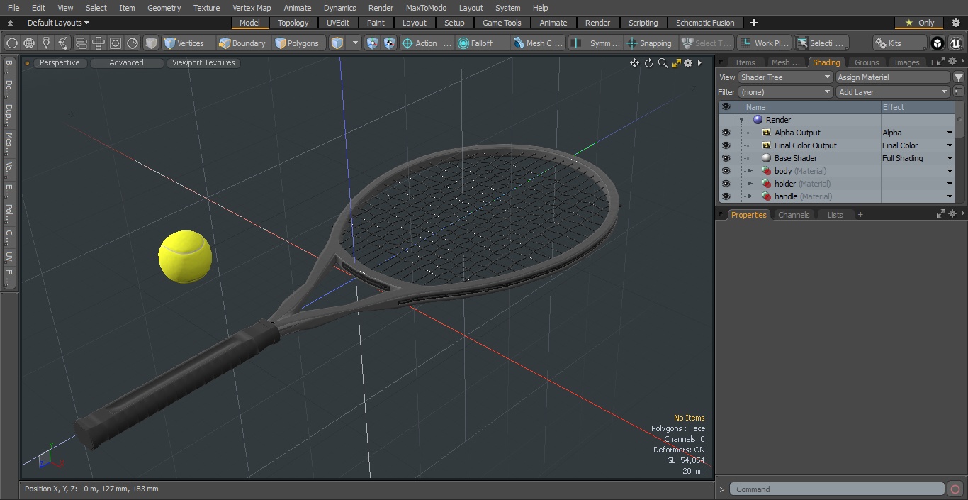 3D model Black Tennis Racket and Tennis Ball