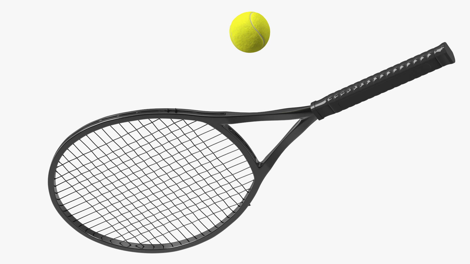 3D model Black Tennis Racket and Tennis Ball