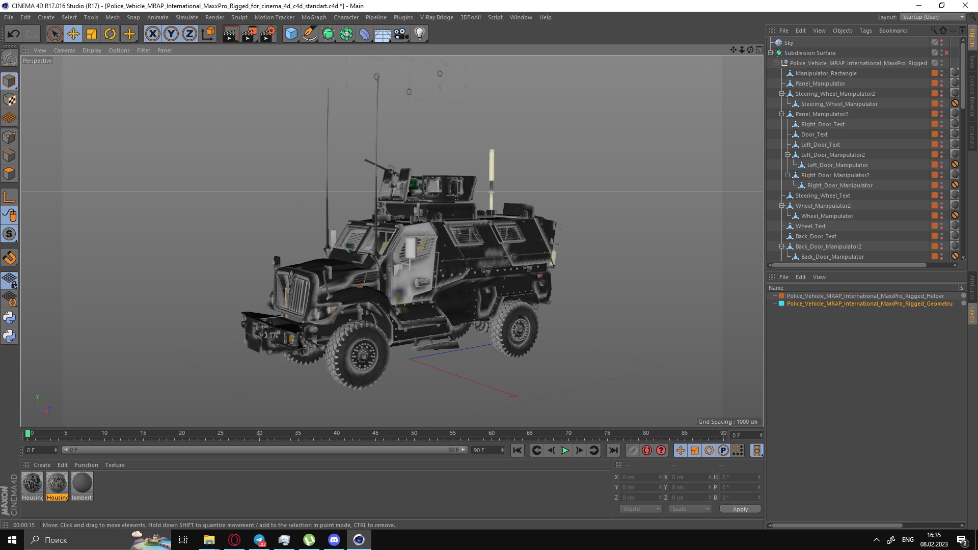 Police Vehicle MRAP International MaxxPro Rigged for Cinema 4D 3D