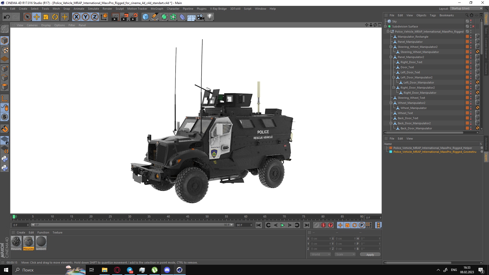 Police Vehicle MRAP International MaxxPro Rigged for Cinema 4D 3D