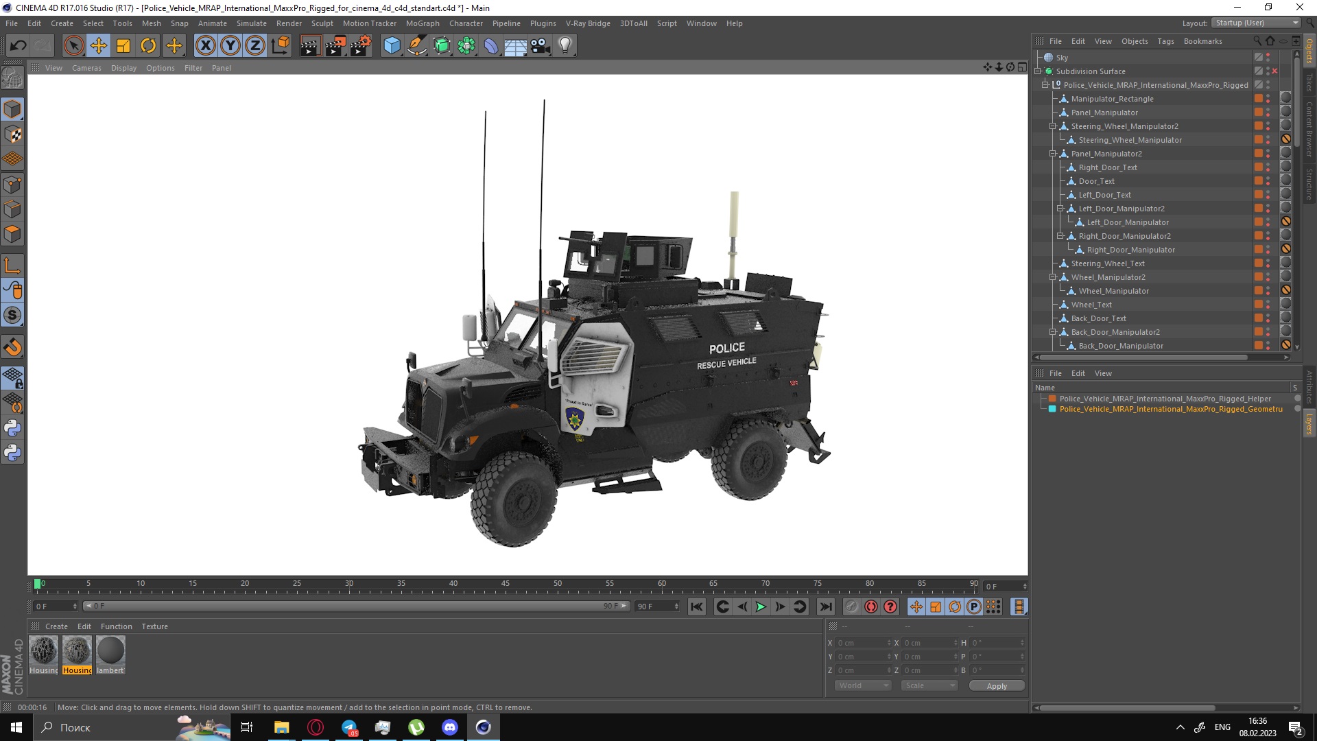 Police Vehicle MRAP International MaxxPro Rigged for Cinema 4D 3D