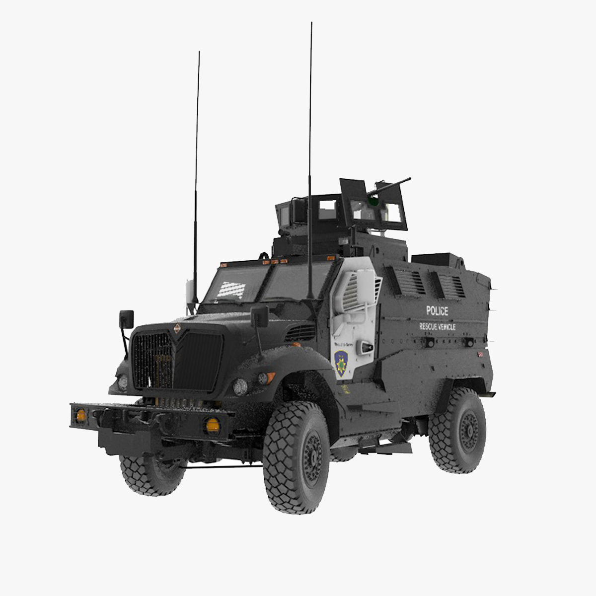 Police Vehicle MRAP International MaxxPro Rigged for Cinema 4D 3D