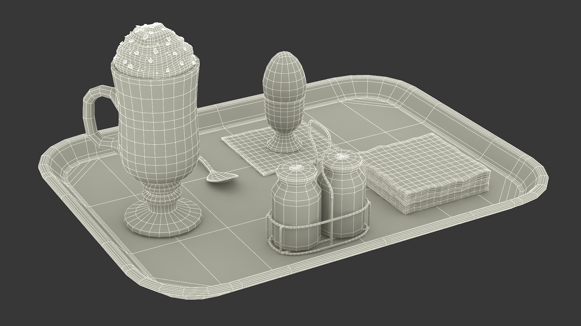 Breakfast Tray Set with Egg and Hot Beverage 3D model