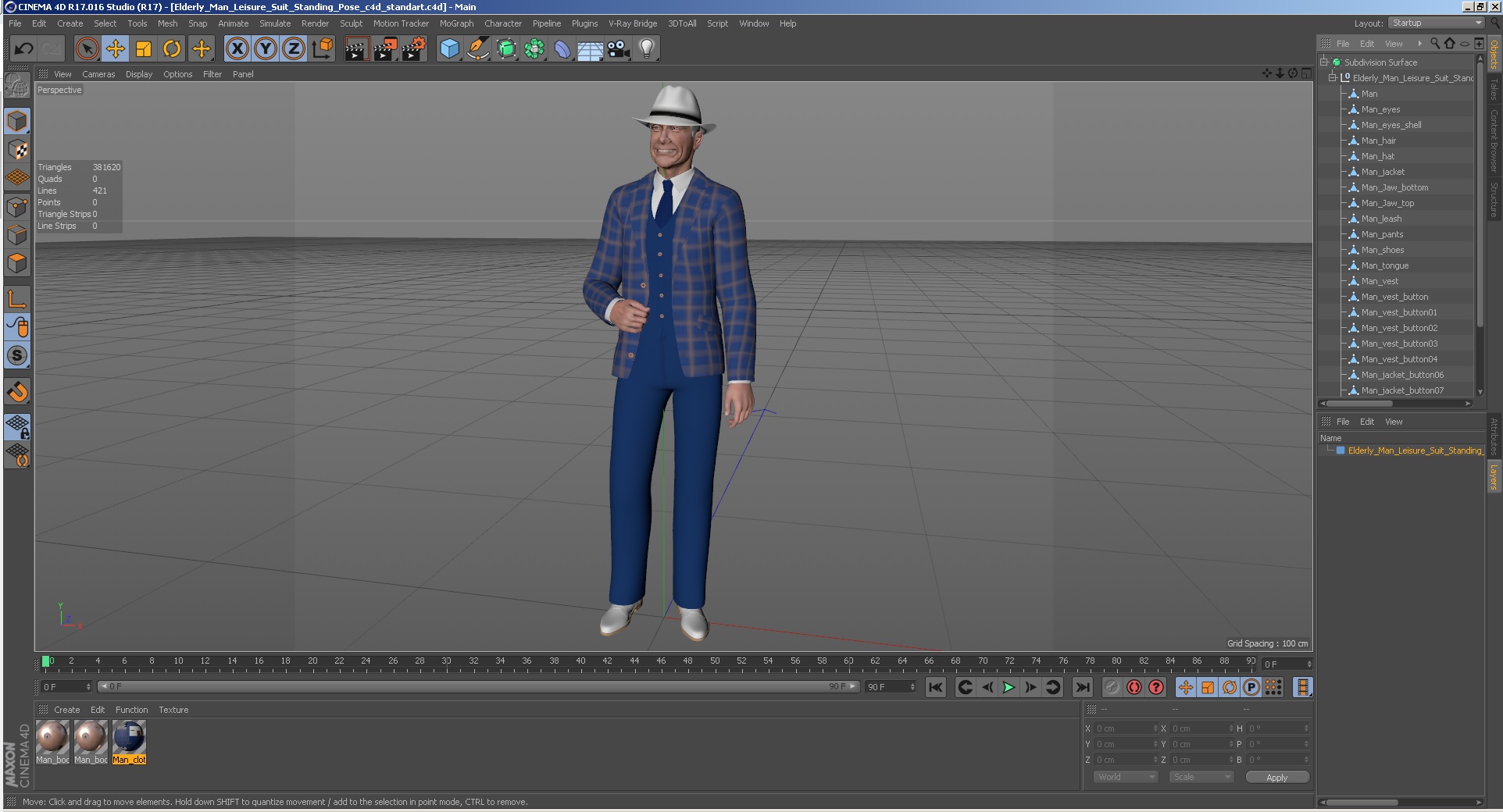 3D Elderly Man Leisure Suit Standing Pose model
