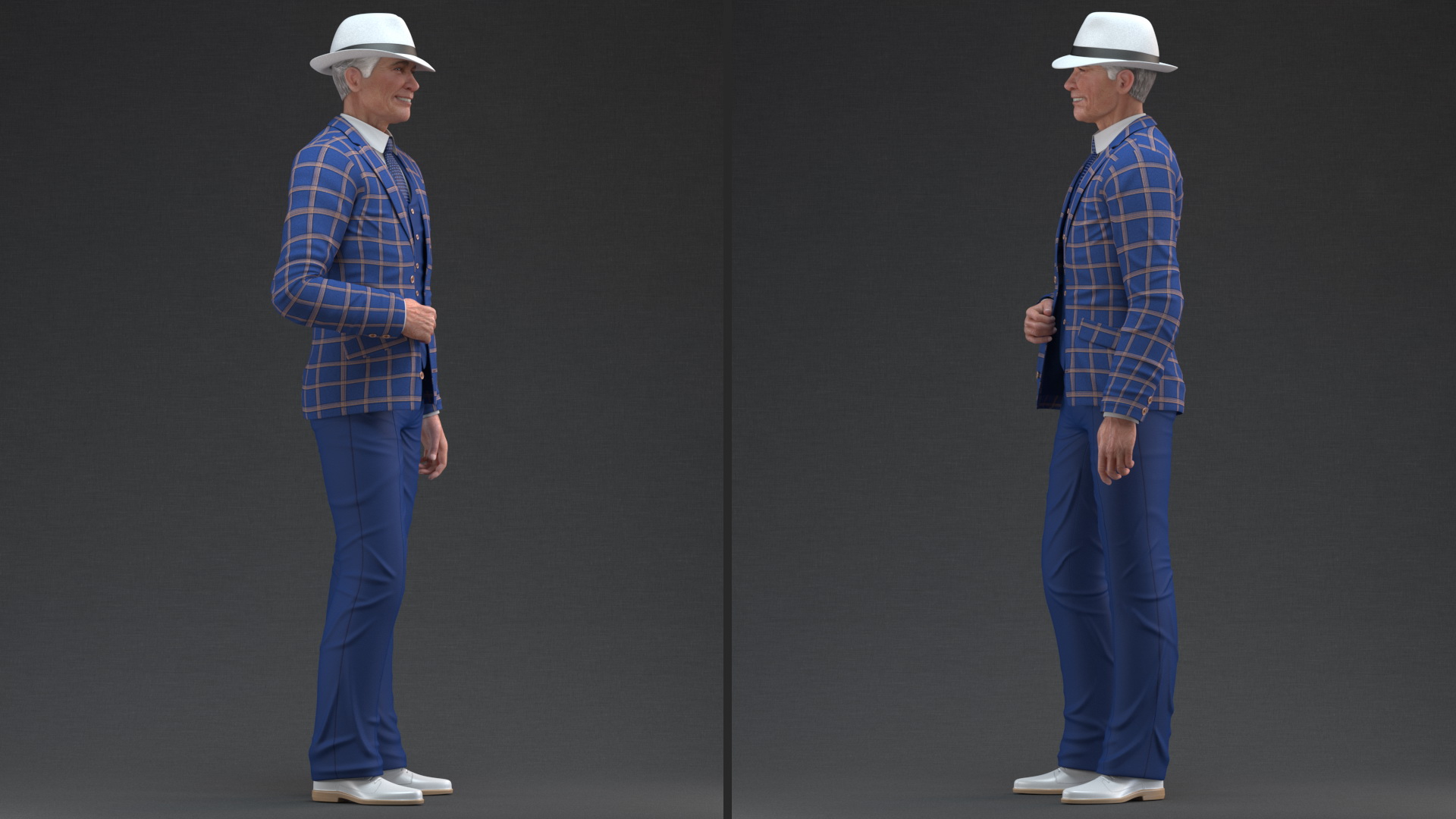 3D Elderly Man Leisure Suit Standing Pose model