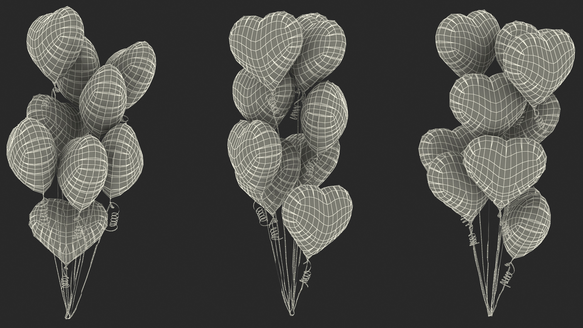 3D model Helium Gold Heart Shape Balloons Bouquet