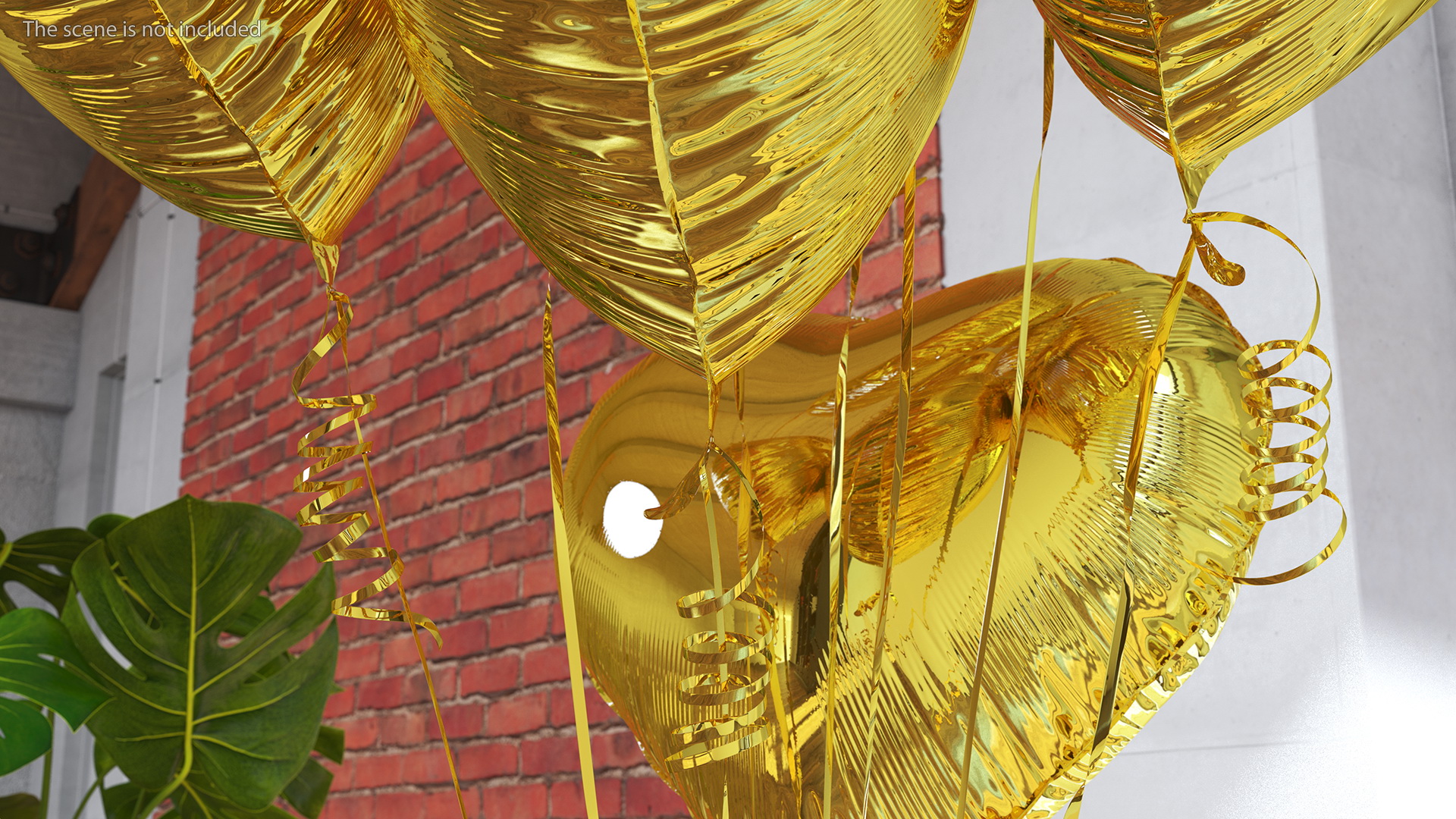 3D model Helium Gold Heart Shape Balloons Bouquet