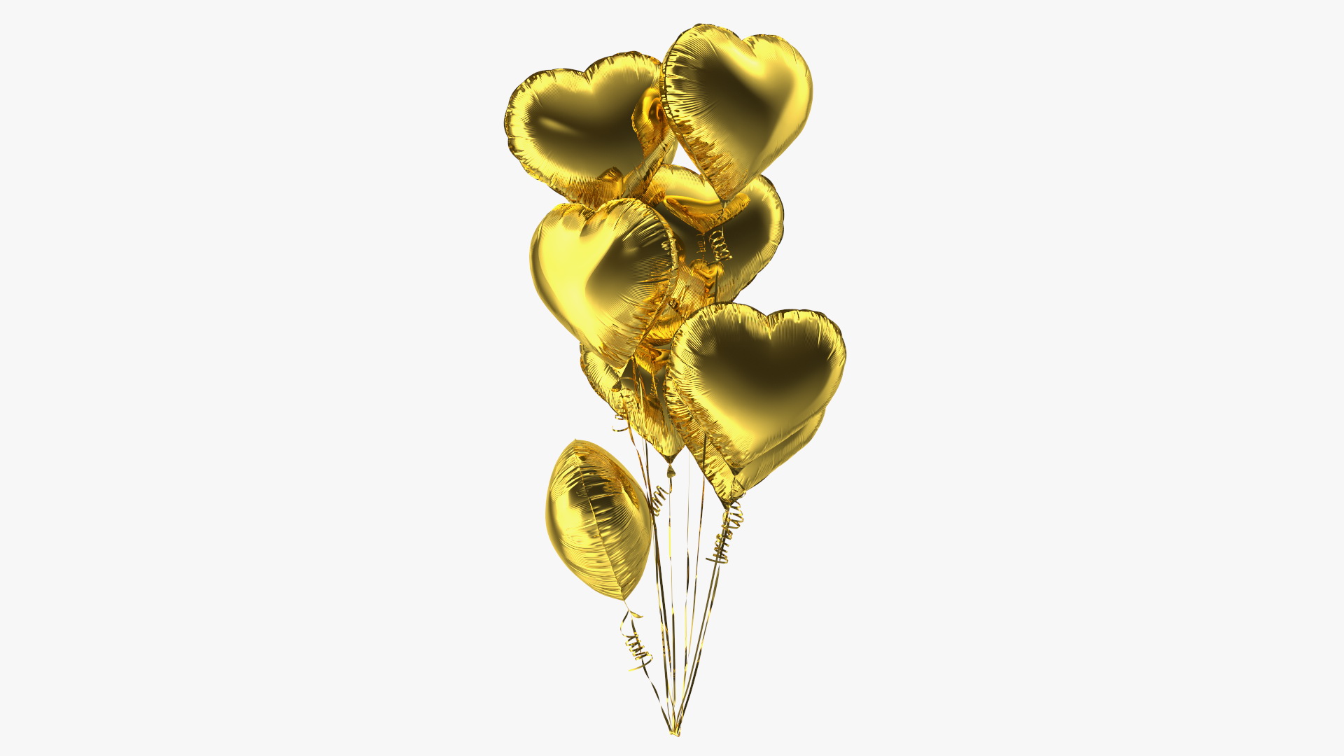 3D model Helium Gold Heart Shape Balloons Bouquet