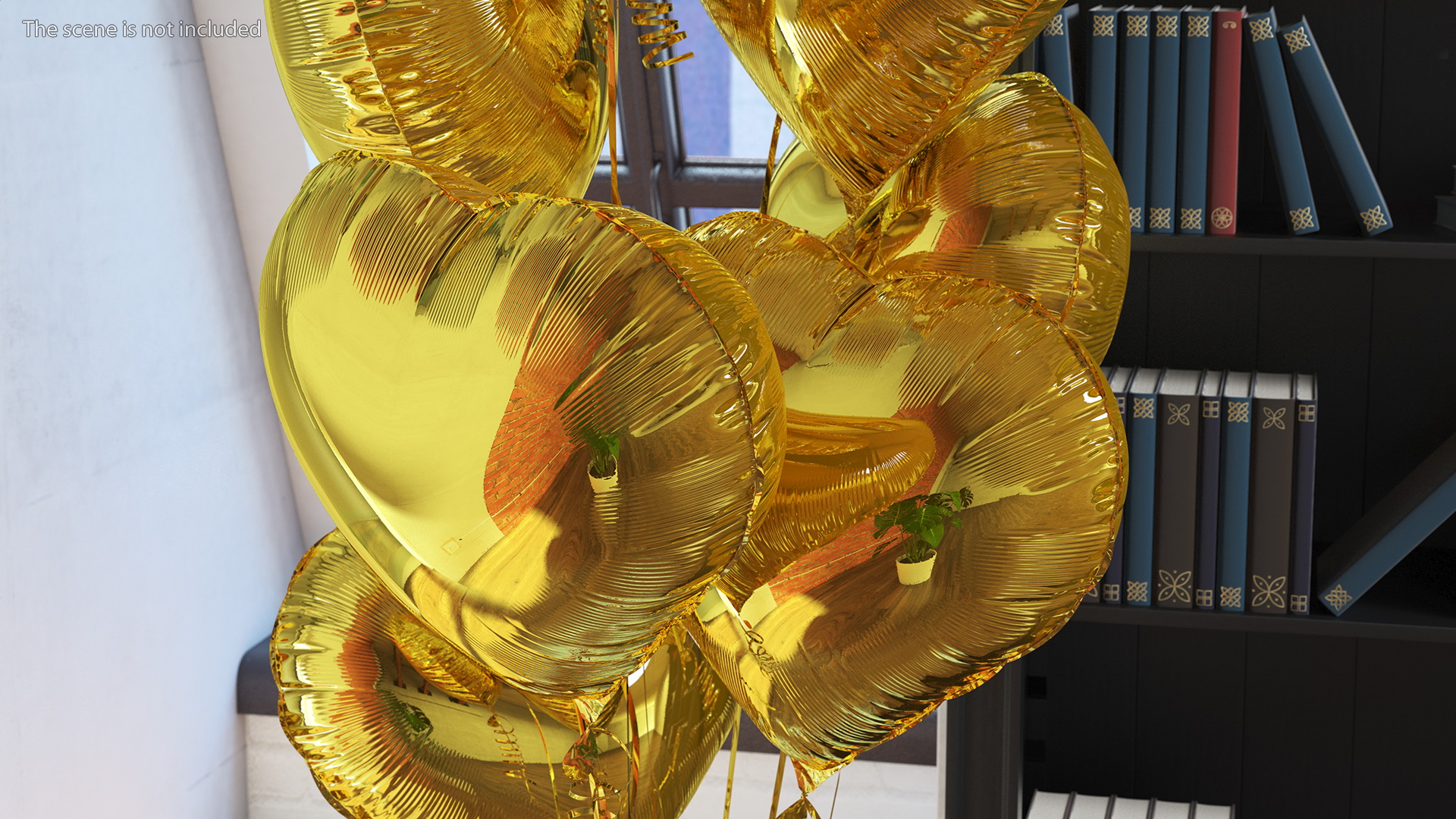 3D model Helium Gold Heart Shape Balloons Bouquet