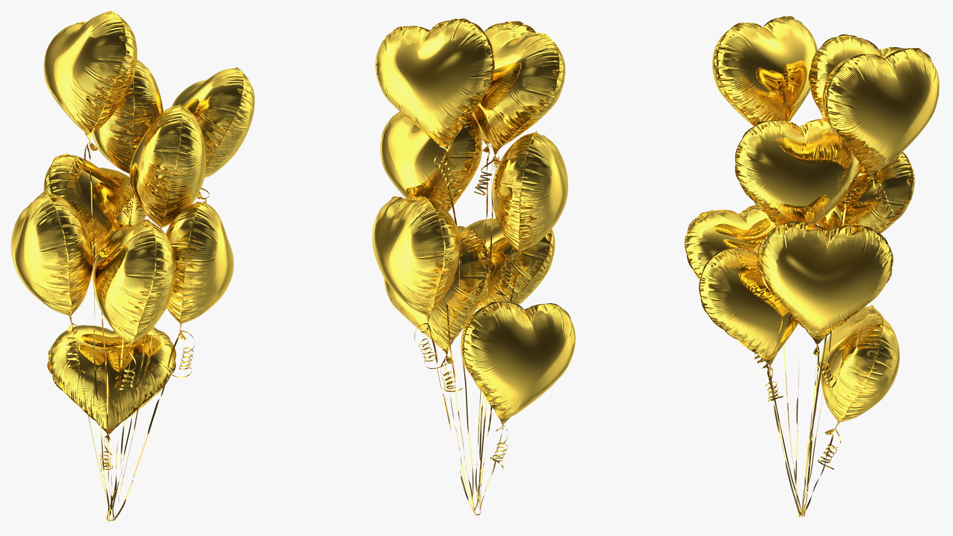 3D model Helium Gold Heart Shape Balloons Bouquet
