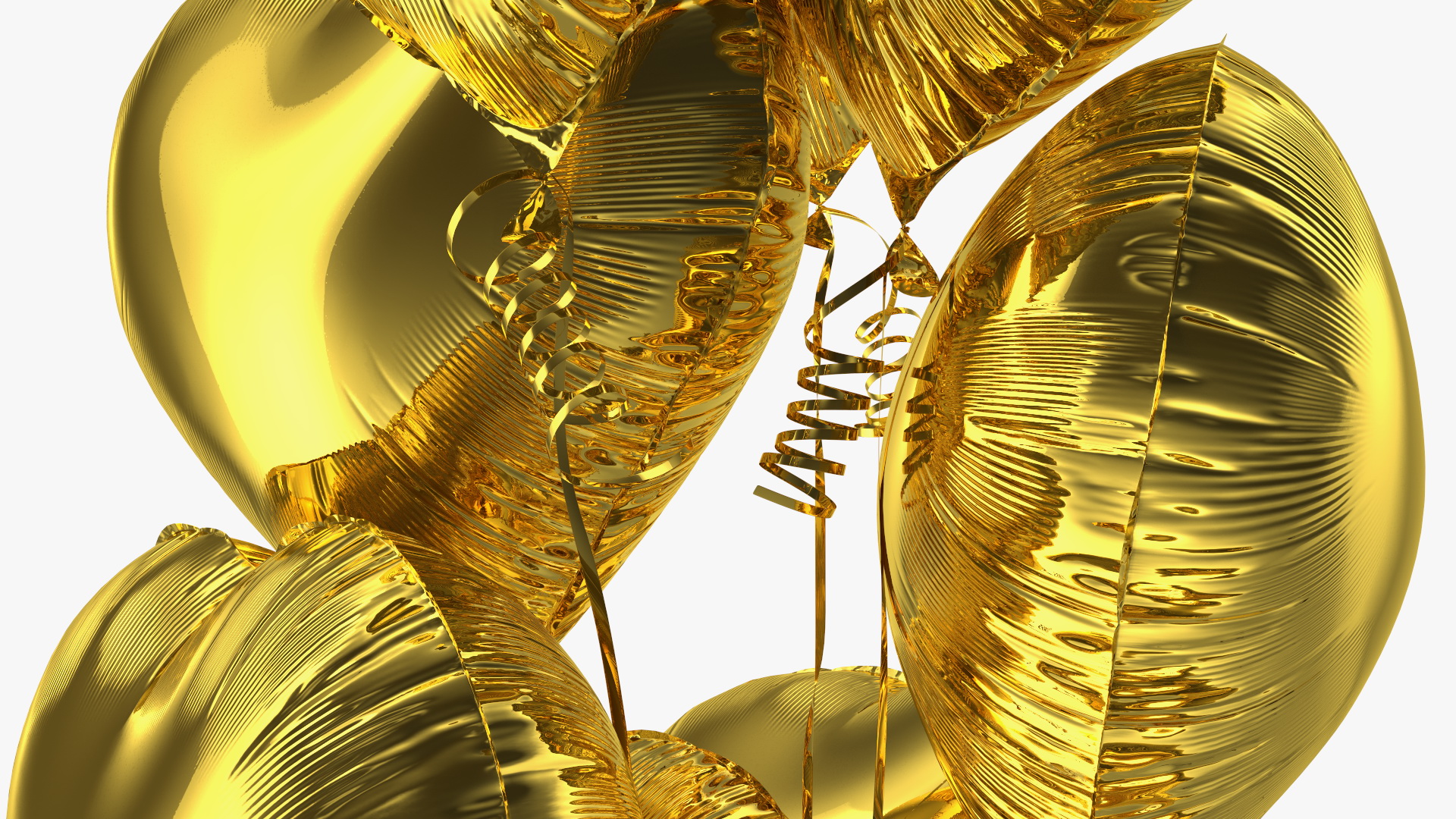 3D model Helium Gold Heart Shape Balloons Bouquet