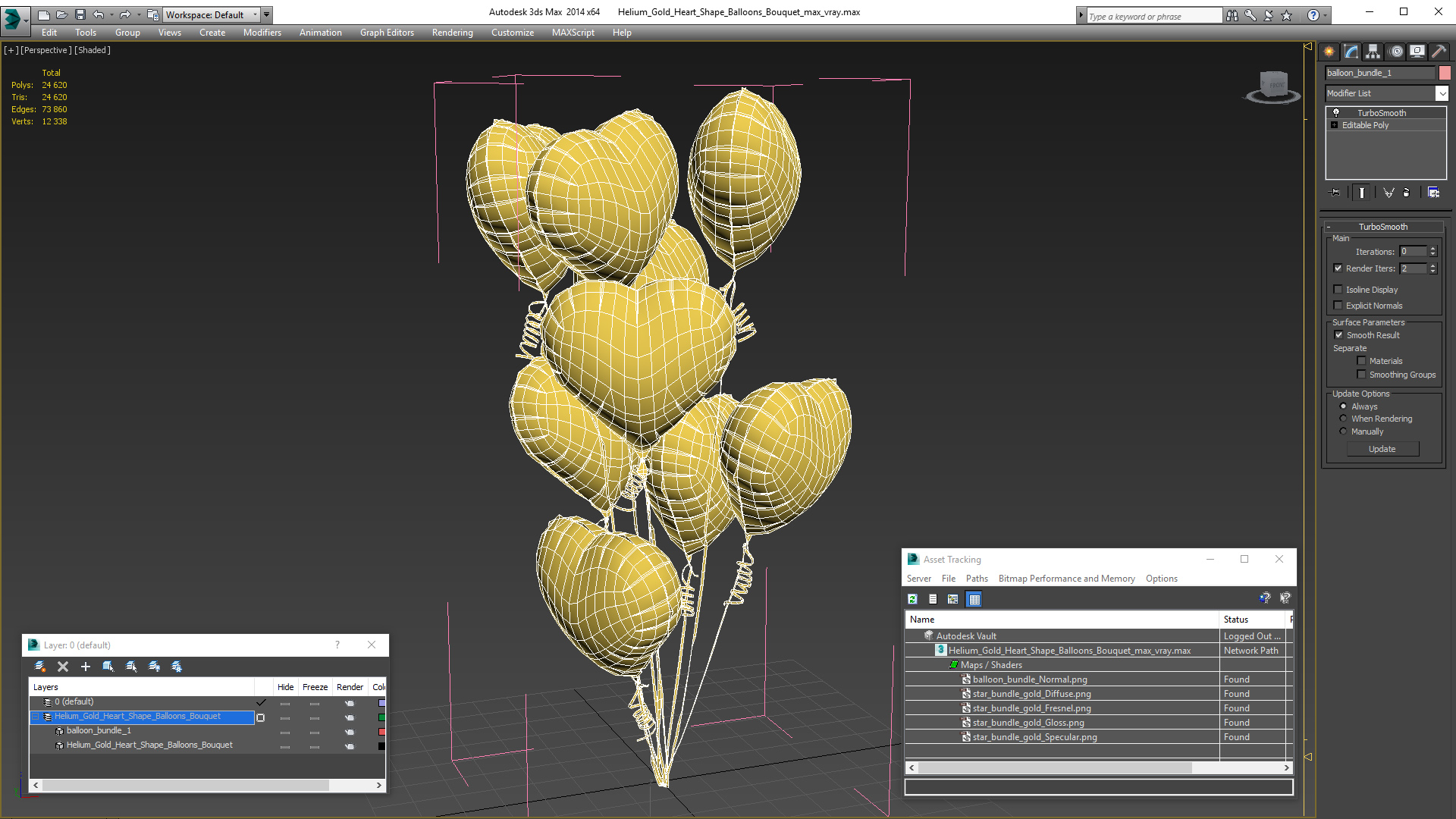 3D model Helium Gold Heart Shape Balloons Bouquet