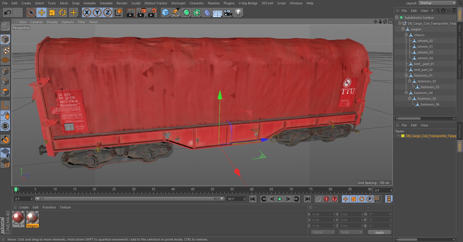 DB Cargo Coil Transporter Tarpaulin Freight Wagon Closed Dirty 3D