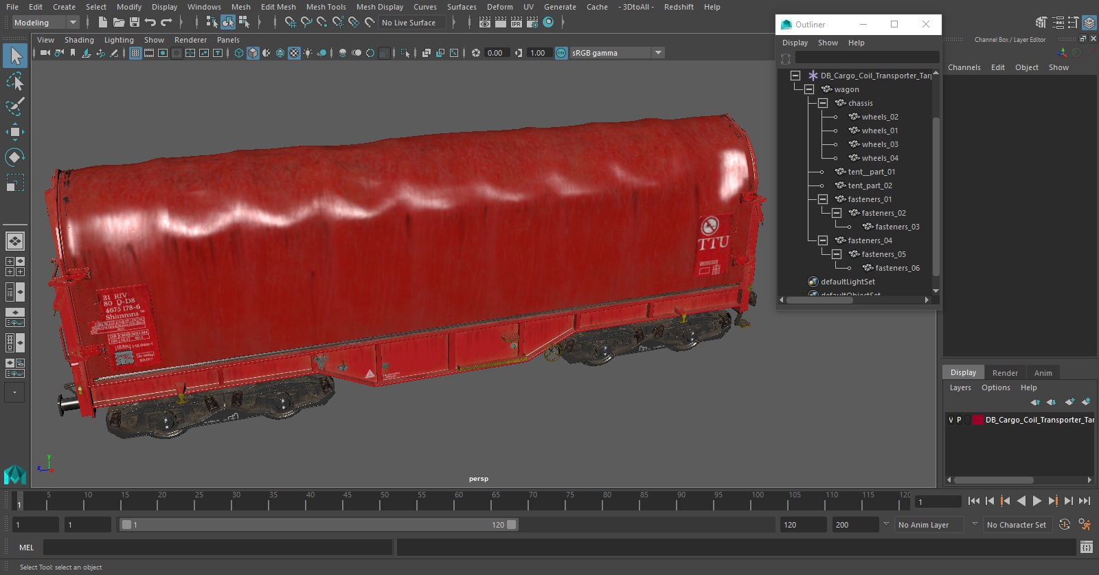 DB Cargo Coil Transporter Tarpaulin Freight Wagon Closed Dirty 3D