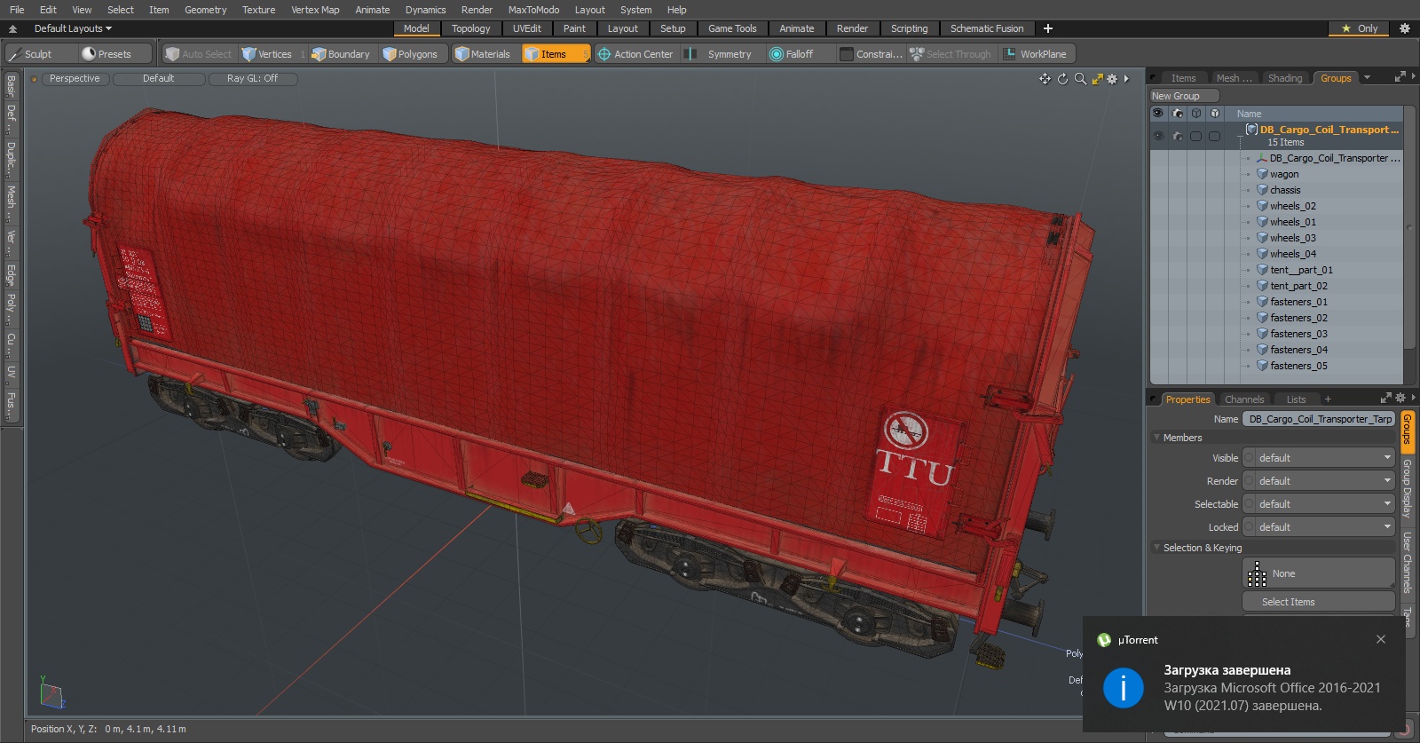 DB Cargo Coil Transporter Tarpaulin Freight Wagon Closed Dirty 3D