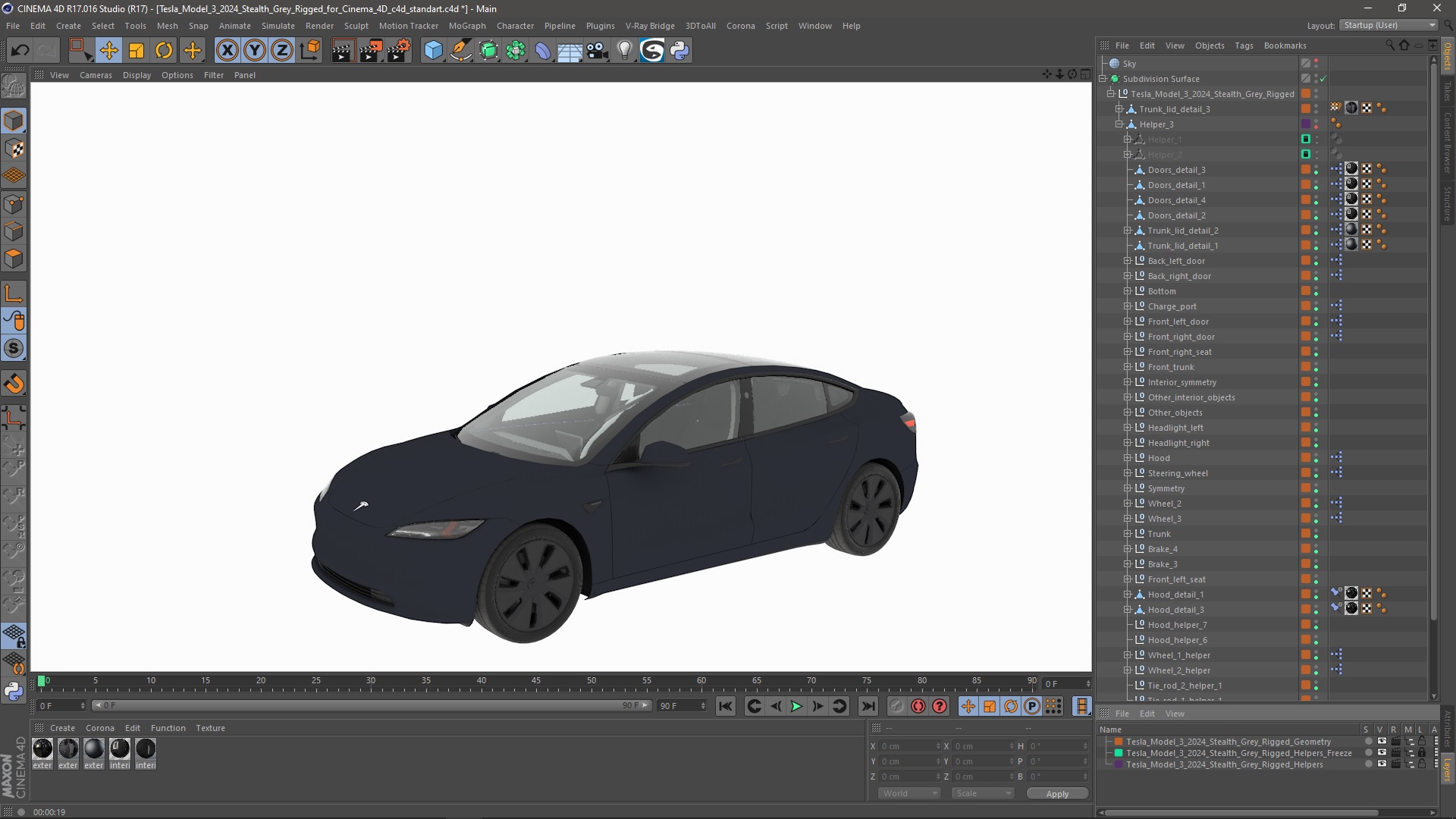 Tesla Model 3 2024 Stealth Grey Rigged for Cinema 4D 3D