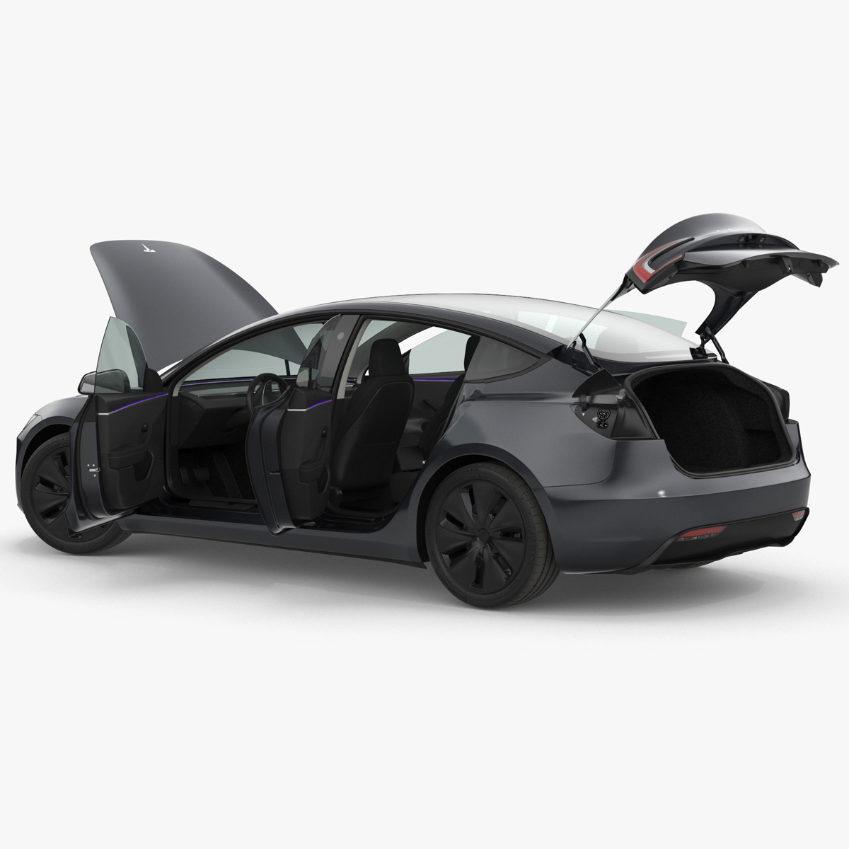 Tesla Model 3 2024 Stealth Grey Rigged for Cinema 4D 3D