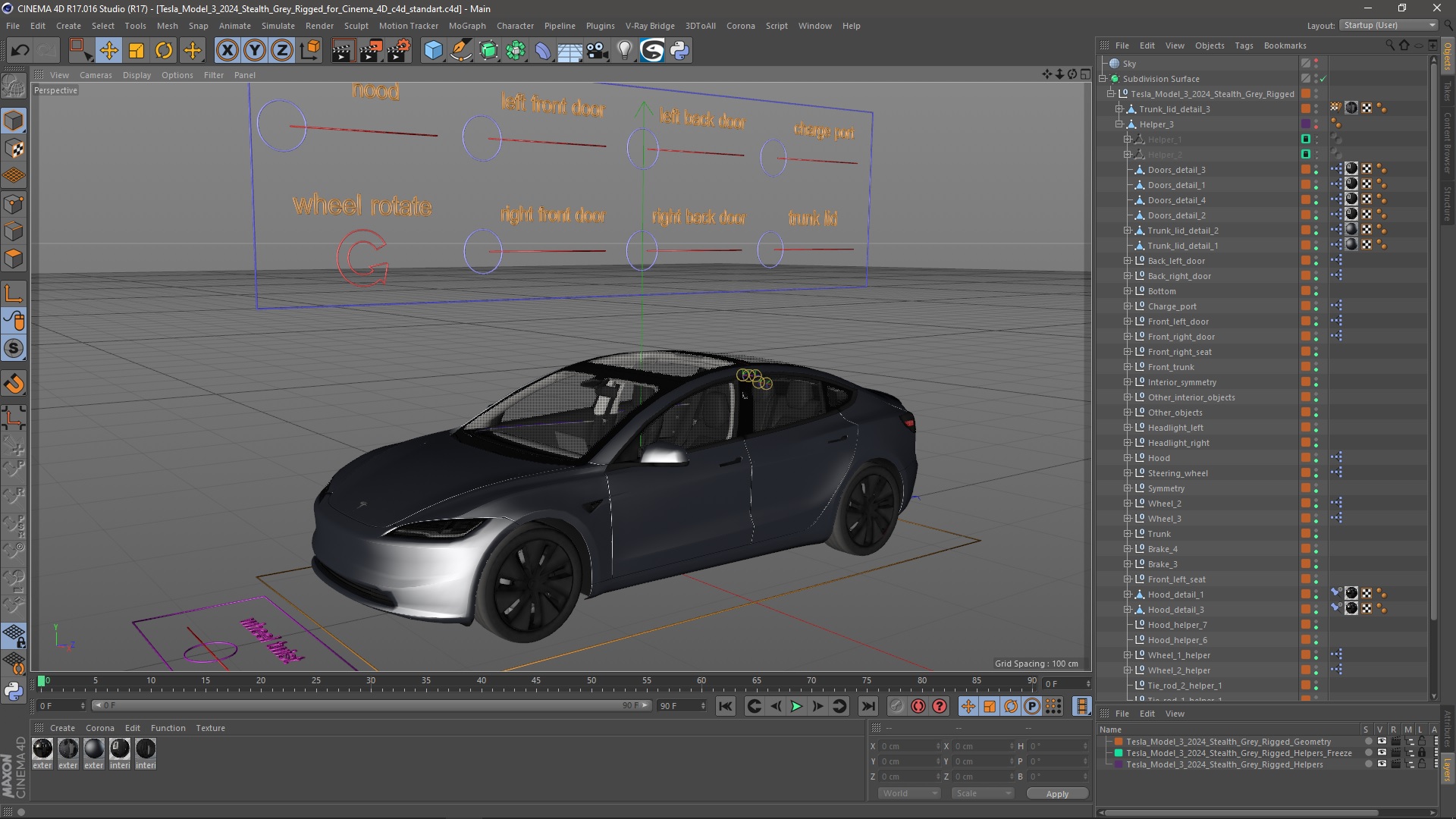Tesla Model 3 2024 Stealth Grey Rigged for Cinema 4D 3D