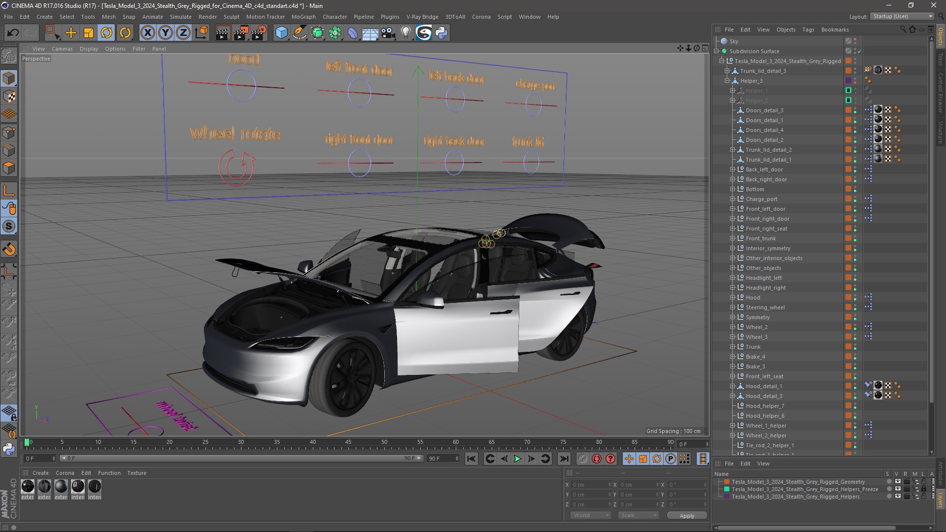 Tesla Model 3 2024 Stealth Grey Rigged for Cinema 4D 3D