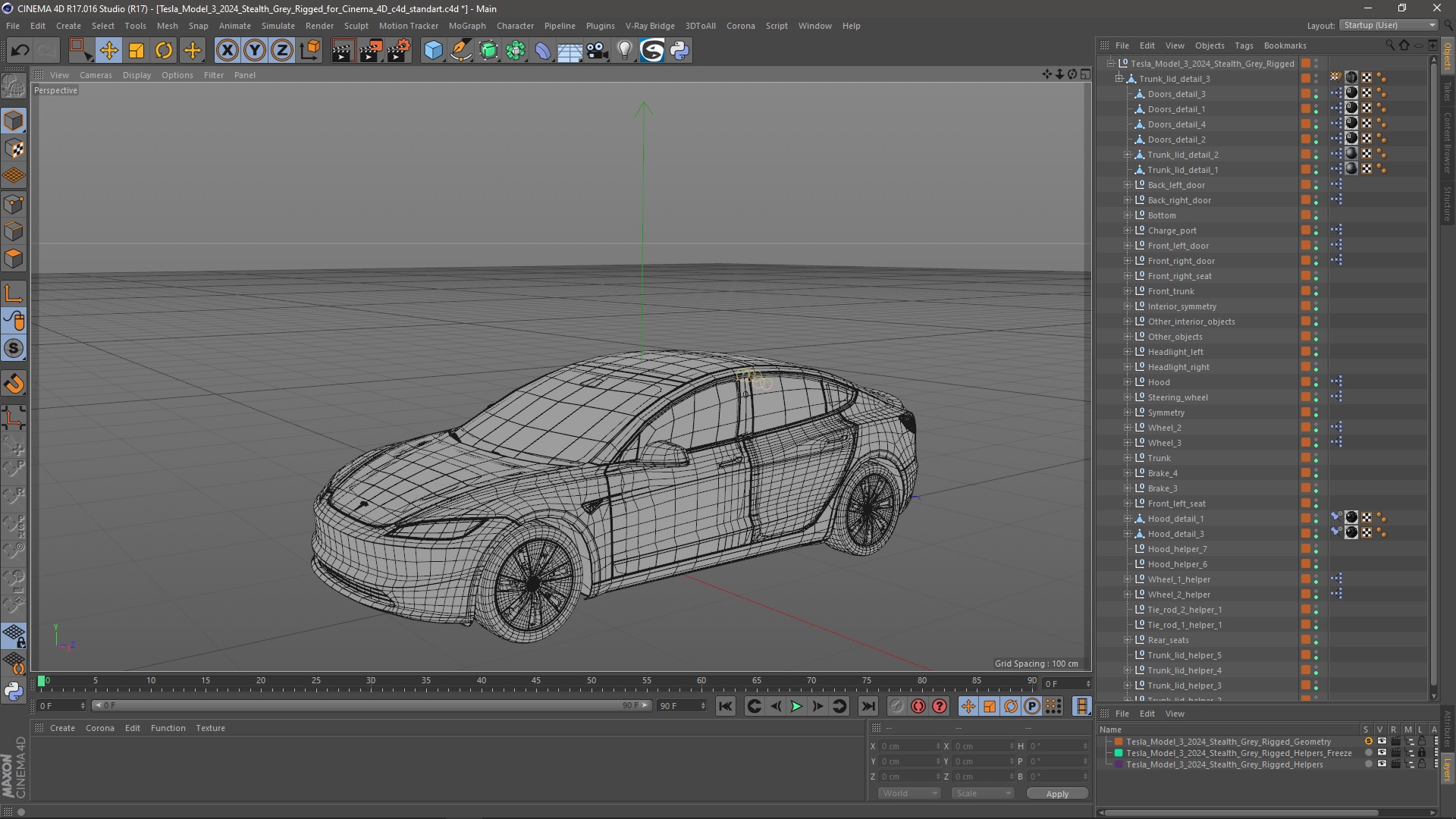 Tesla Model 3 2024 Stealth Grey Rigged for Cinema 4D 3D