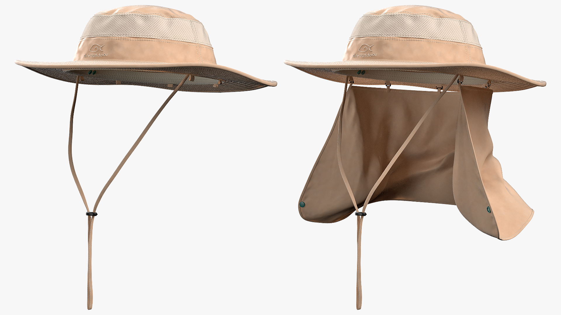 3D model Khaki Outdoor Fishing Hat with Removable Neck Flap