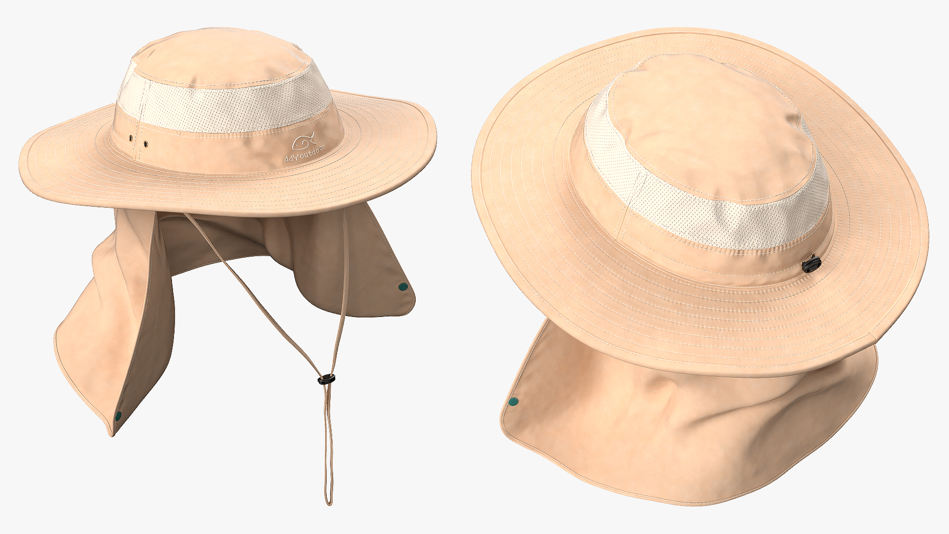 3D model Khaki Outdoor Fishing Hat with Removable Neck Flap