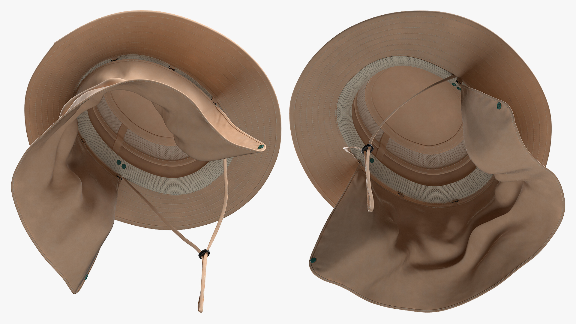 3D model Khaki Outdoor Fishing Hat with Removable Neck Flap
