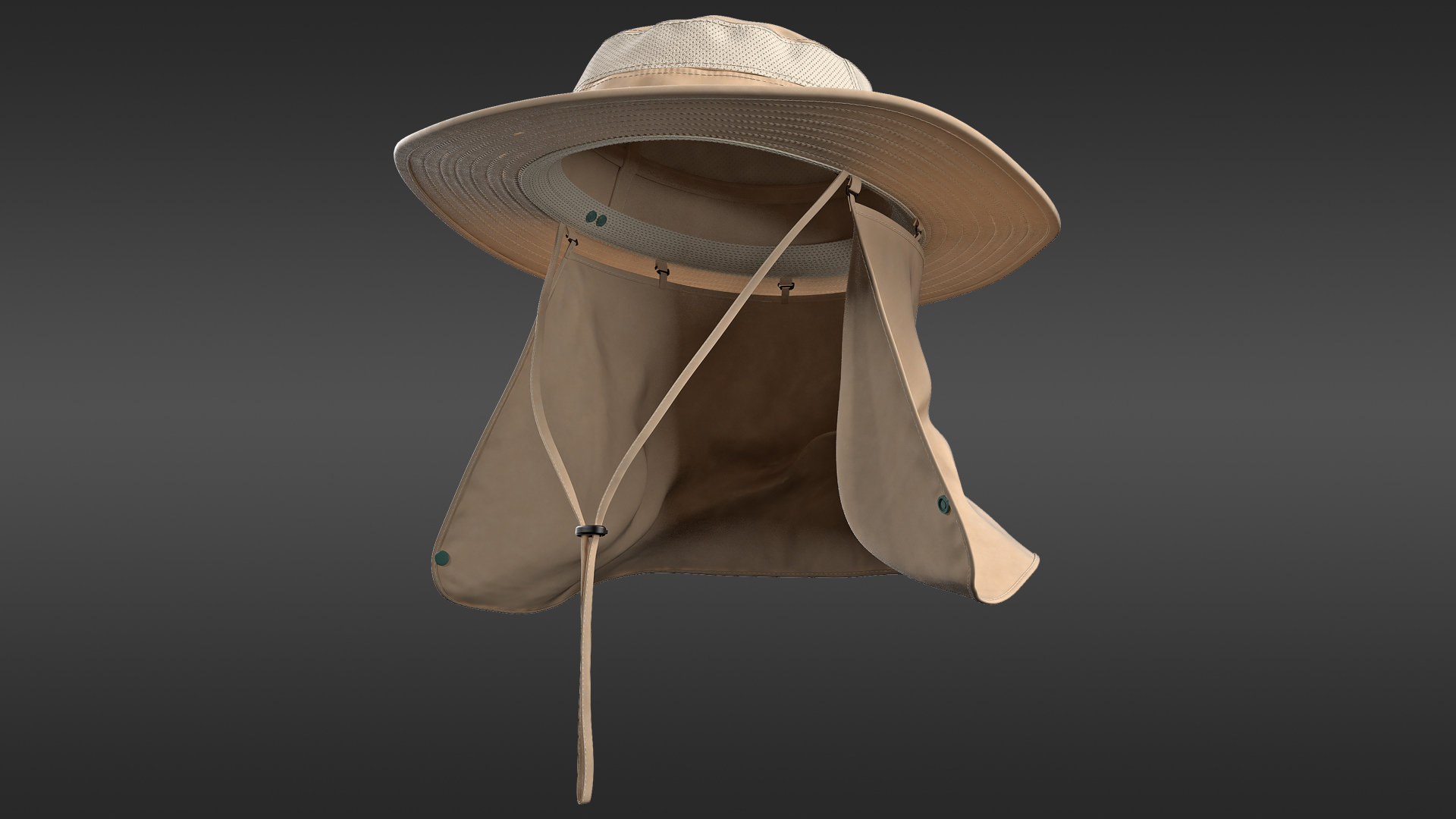 3D model Khaki Outdoor Fishing Hat with Removable Neck Flap